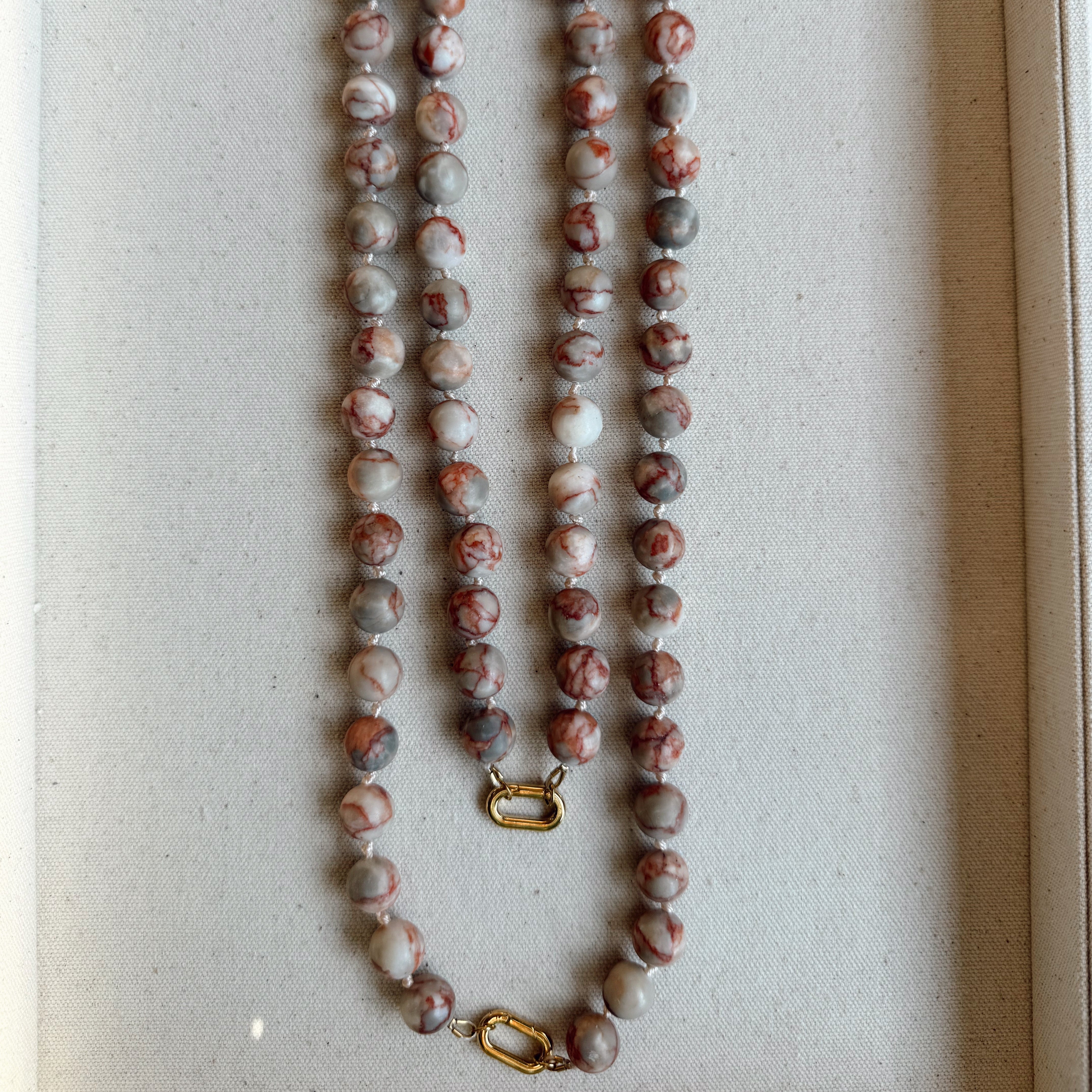 Doris Necklace with Knotted Silk and Stone Beads