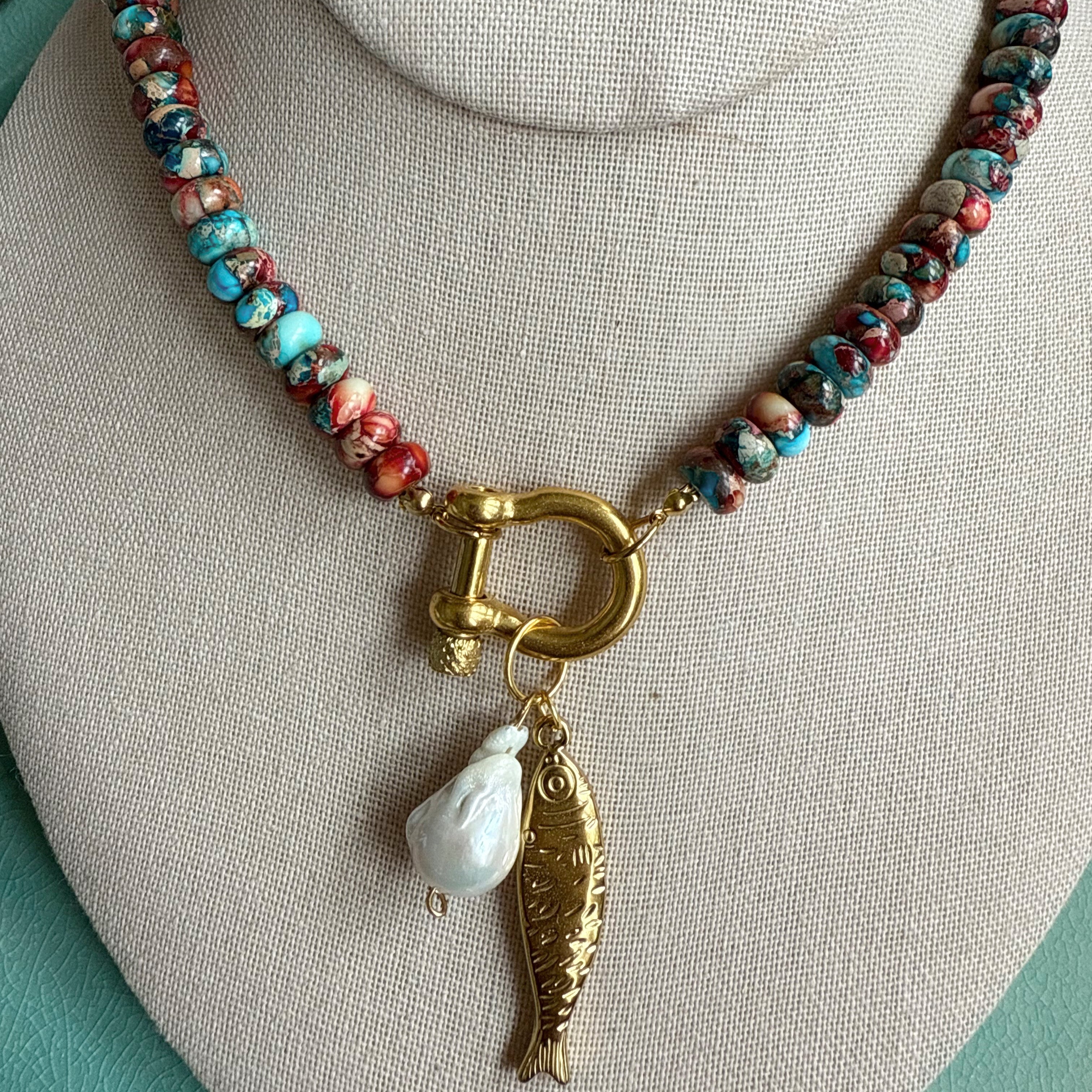The Vesta Necklace – Imperial Jasper Beaded Necklace with 14K Gold Saylor Carabiner Clasp