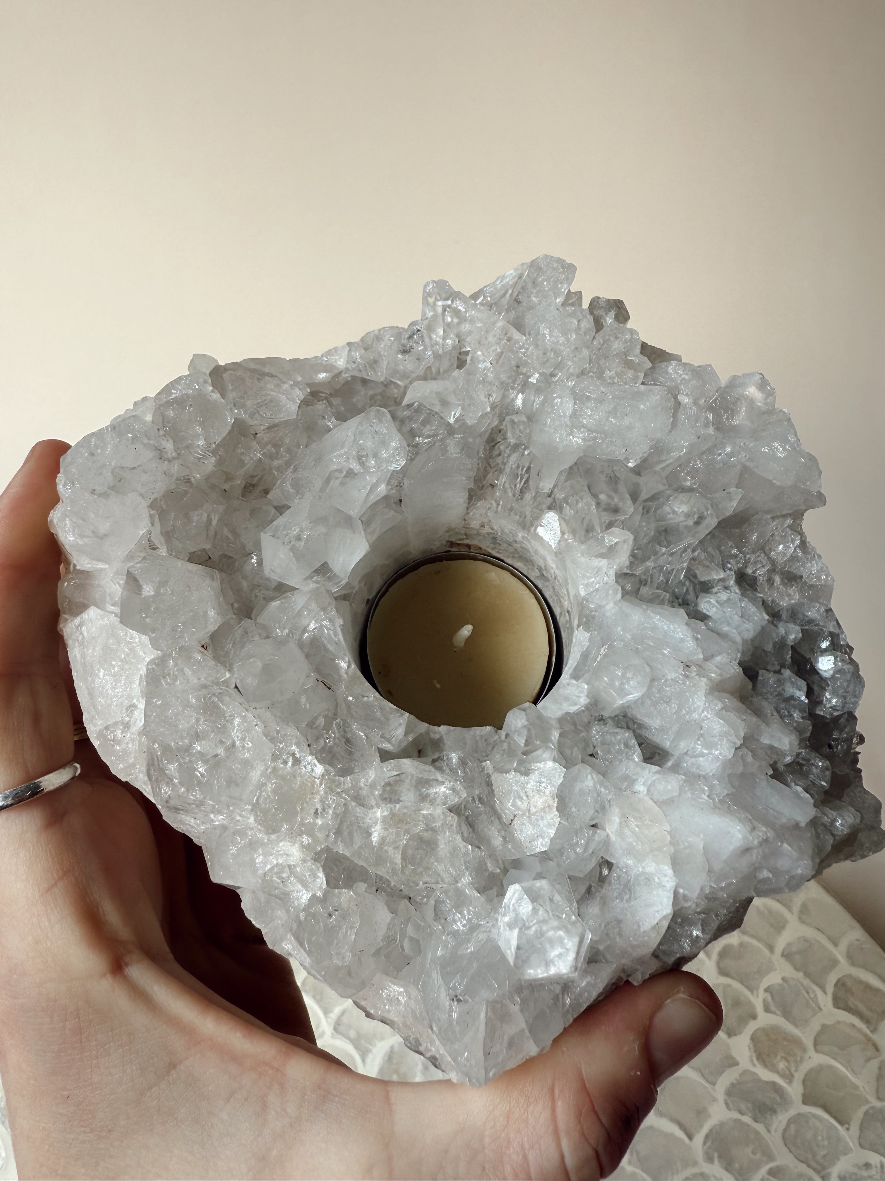 XL Clear Quartz Cluster Votive