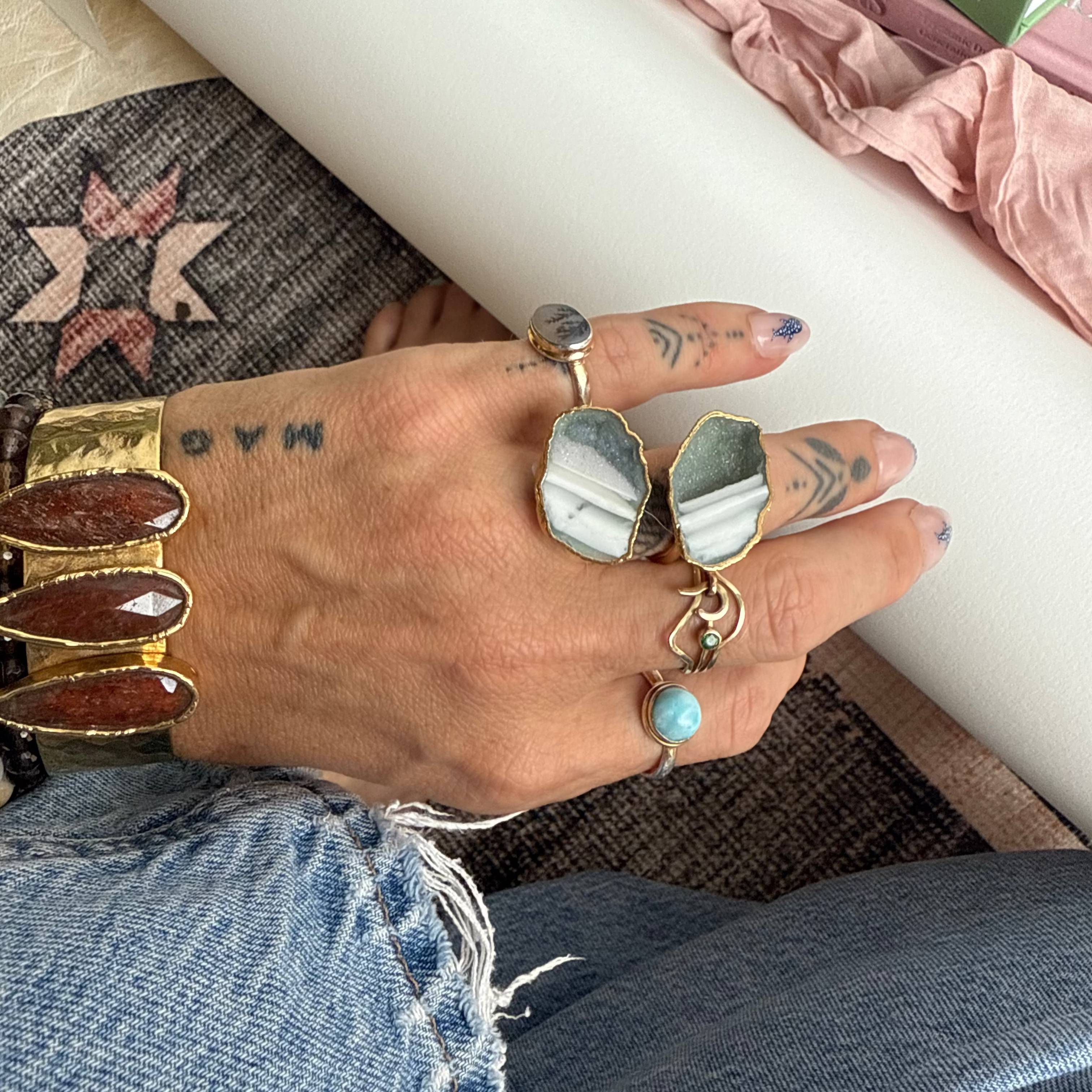 The Seraphina Ring | Blue Lace Agate + Agate + Ammonite