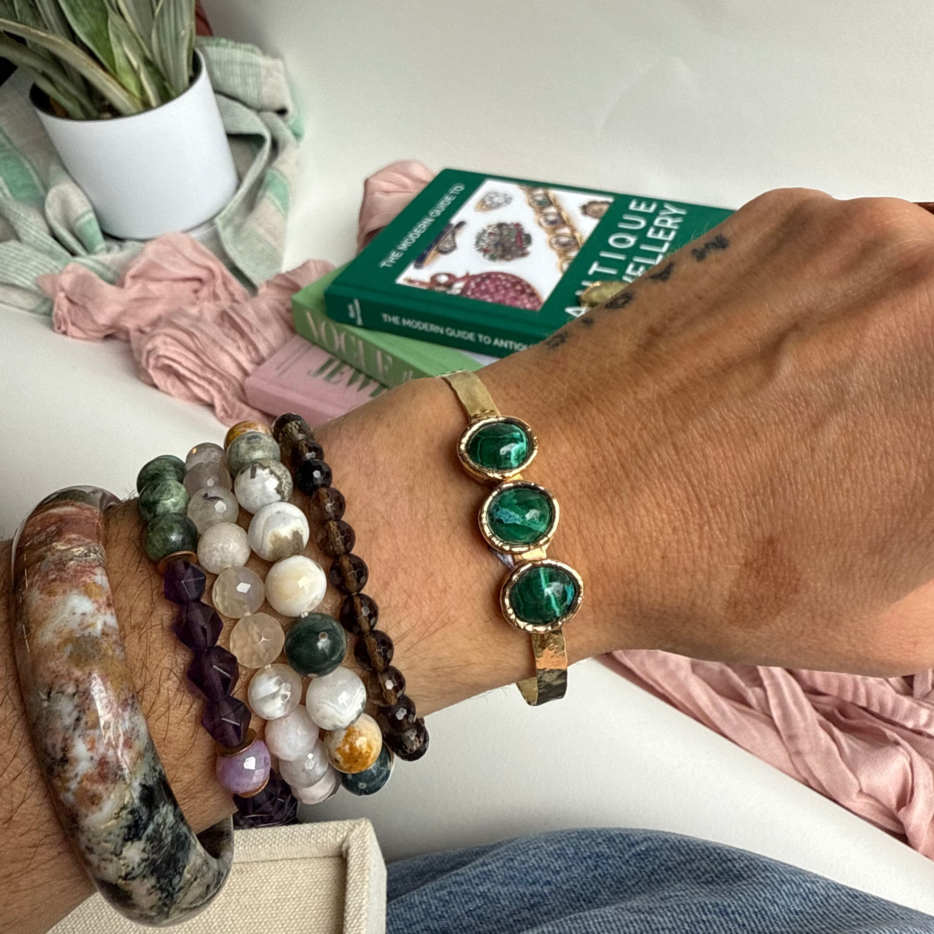 The Lucia Cuff | Moonstone, Lapis Lazuli, Malachite + Sapphire