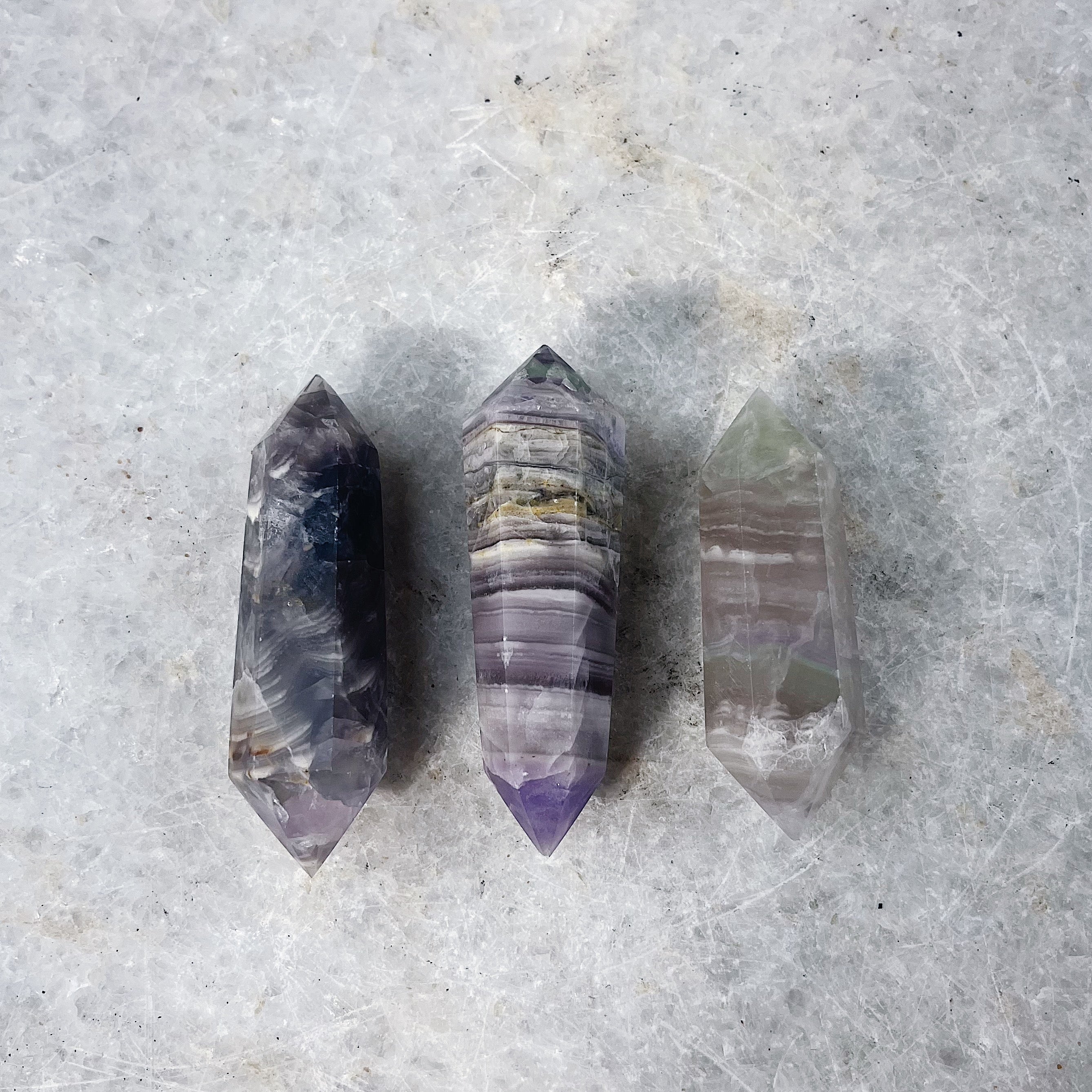 Intuitively Chosen Light Fluorite Double Terminated Point Wild Alabaster