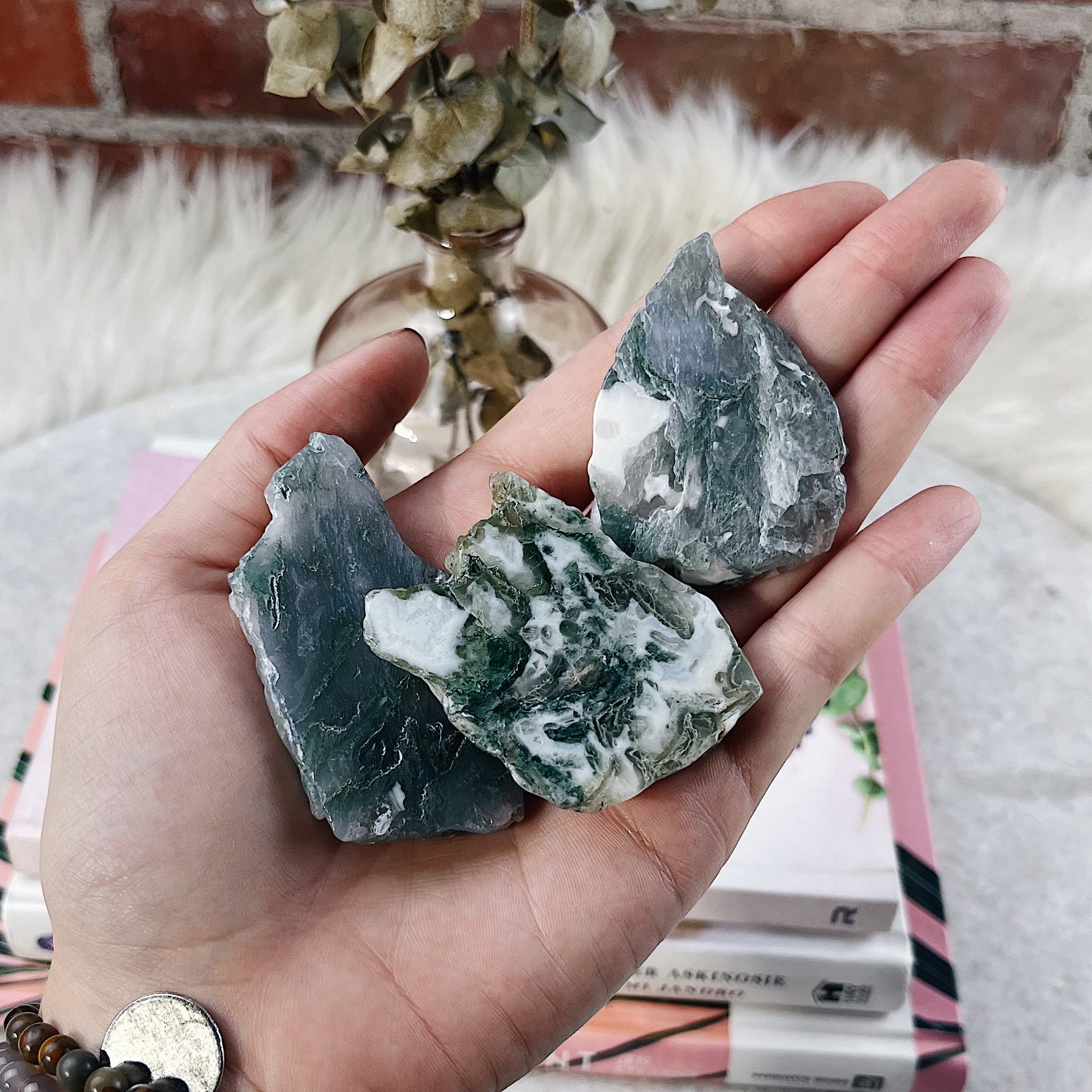 Intuitively Chosen Moss Agate Slab Wild Alabaster