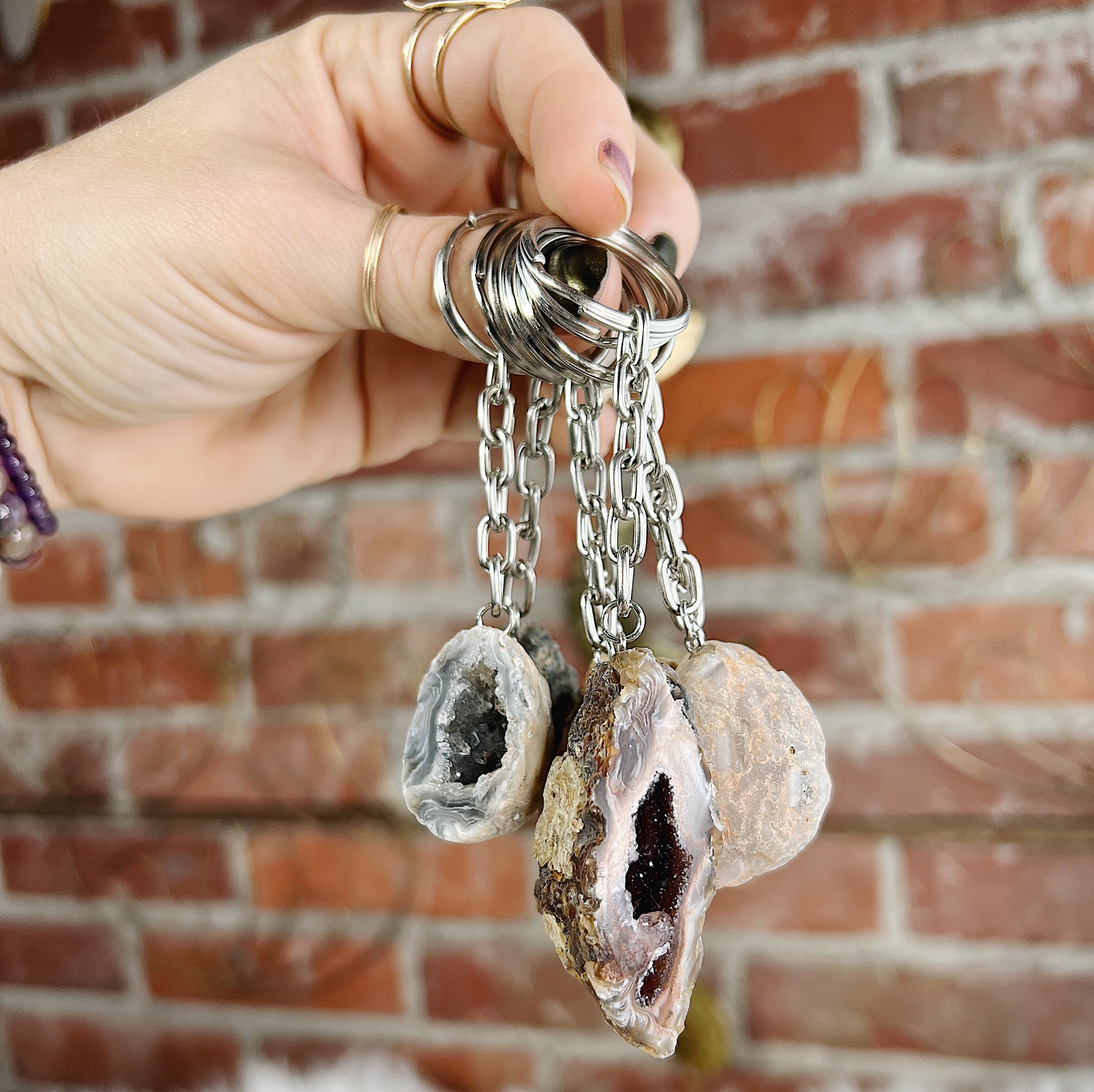 Intuitively Chosen Agate Geode Keychain Wild Alabaster