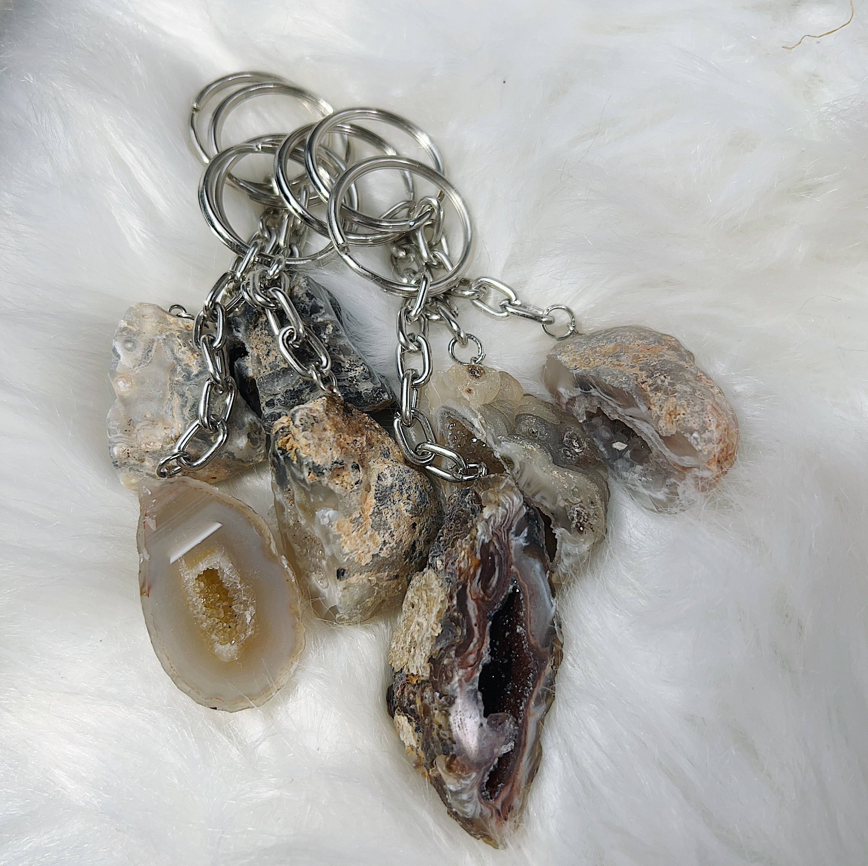 Intuitively Chosen Agate Geode Keychain Wild Alabaster