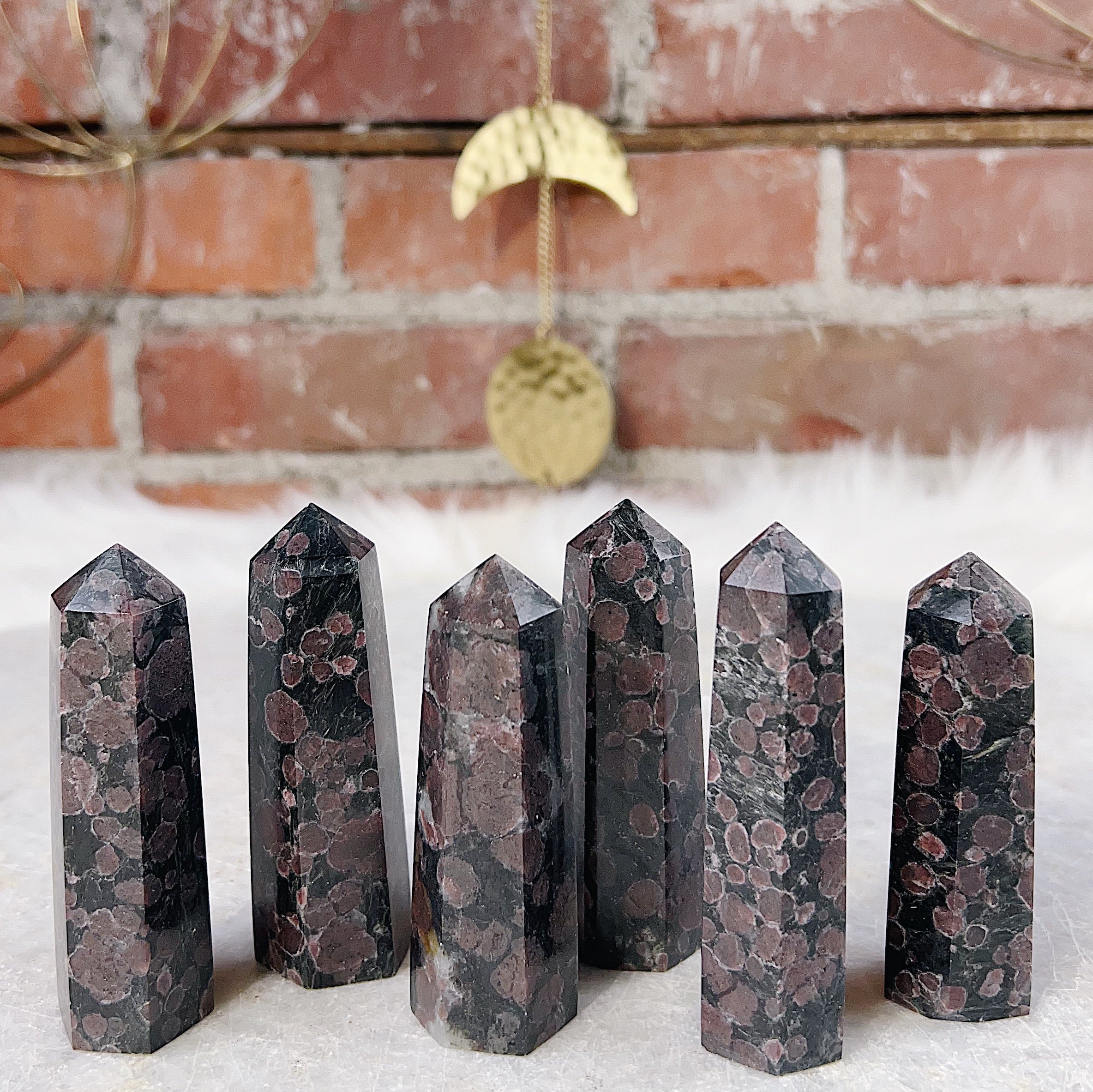 Intuitively Chosen Garnet in Astrophyllite Matrix Small Tower Wild Alabaster