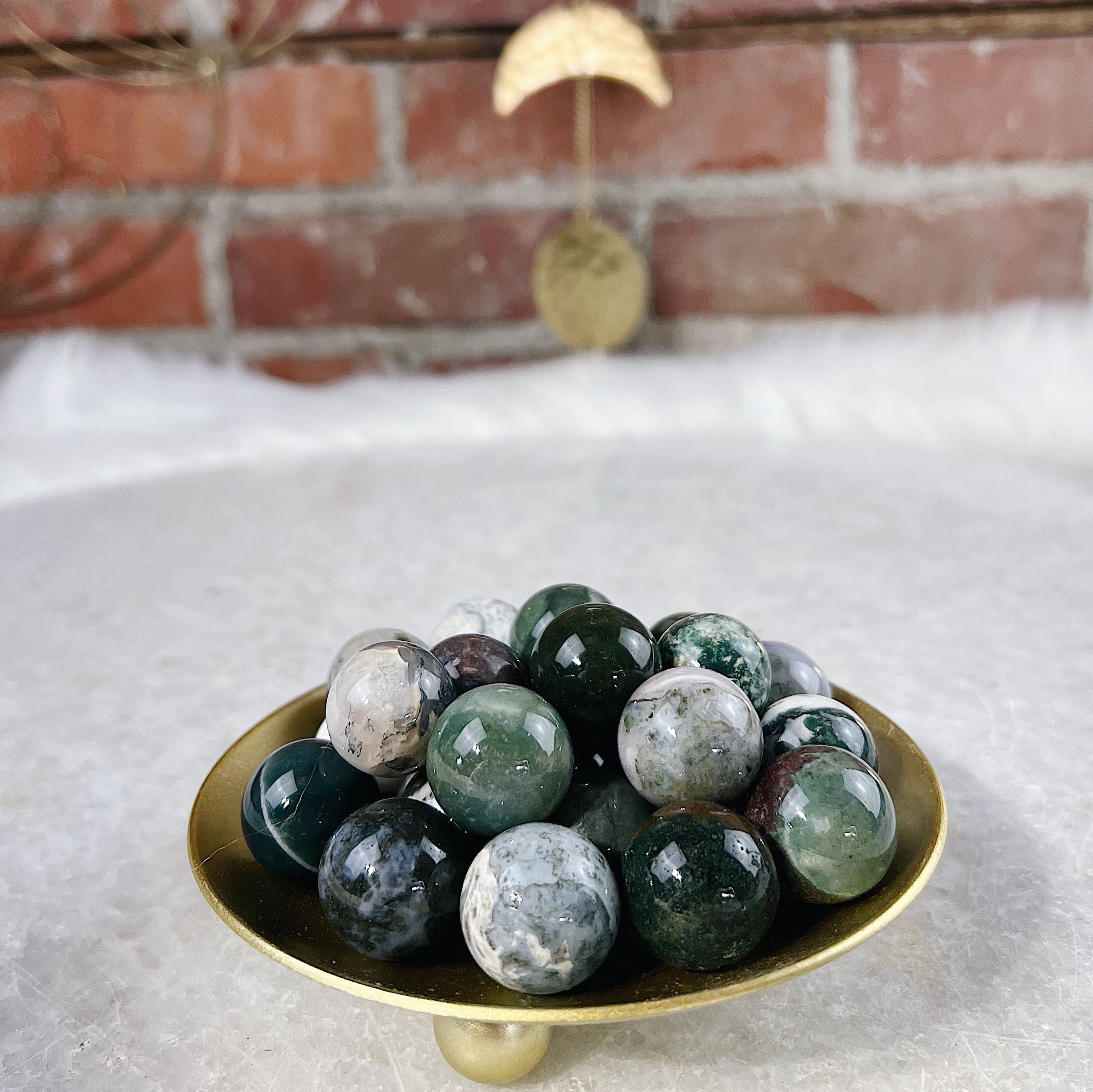 Intuitively Chosen Moss Agate Sphere Wild Alabaster