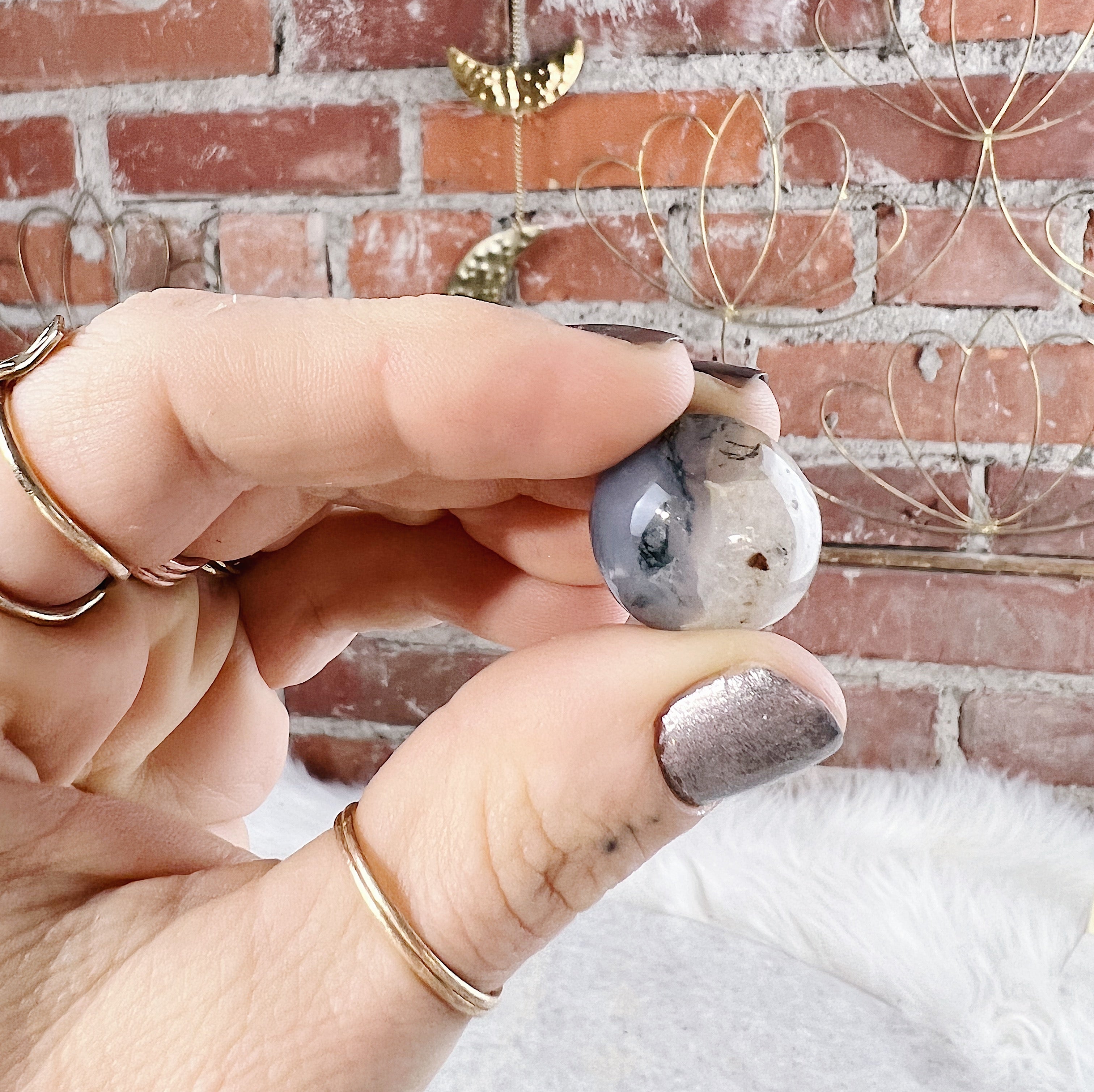 Intuitively Chosen Moss Agate Sphere Wild Alabaster