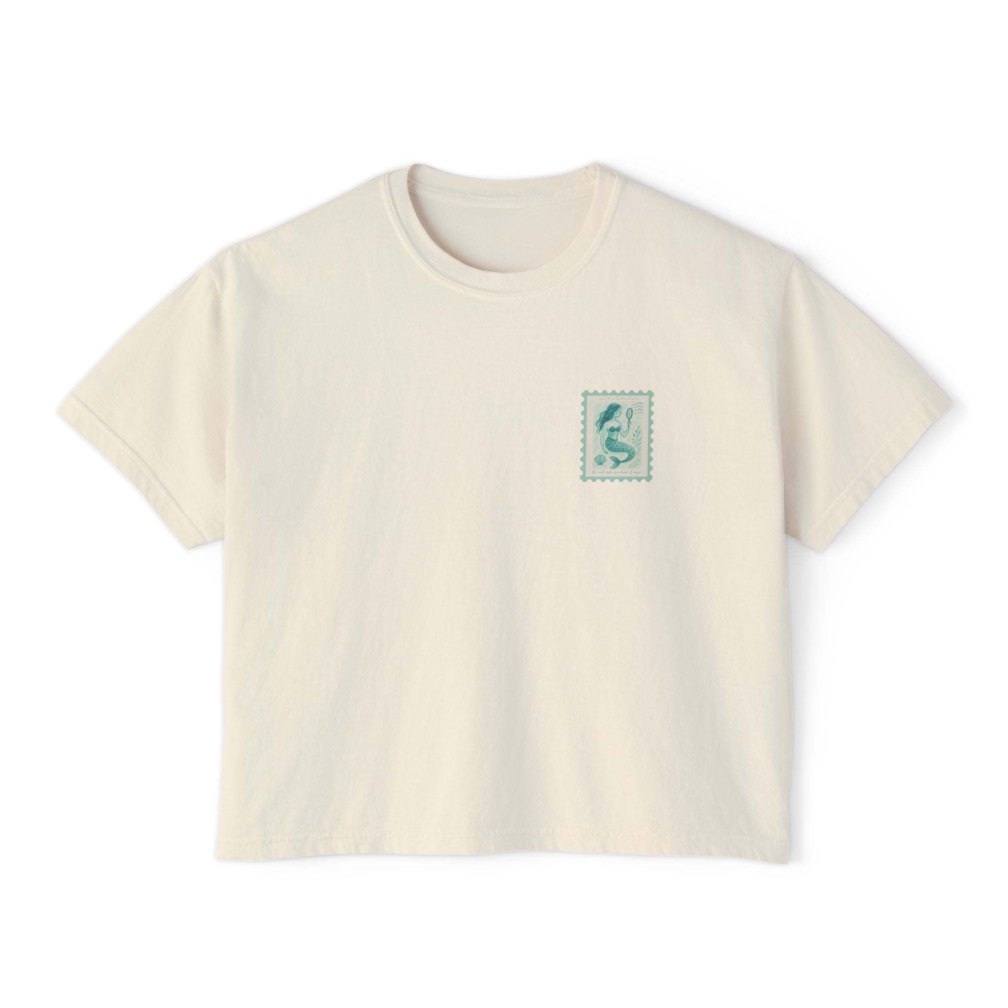 Mermaid Illustration Boxy Tee – Vintage Stamp Art