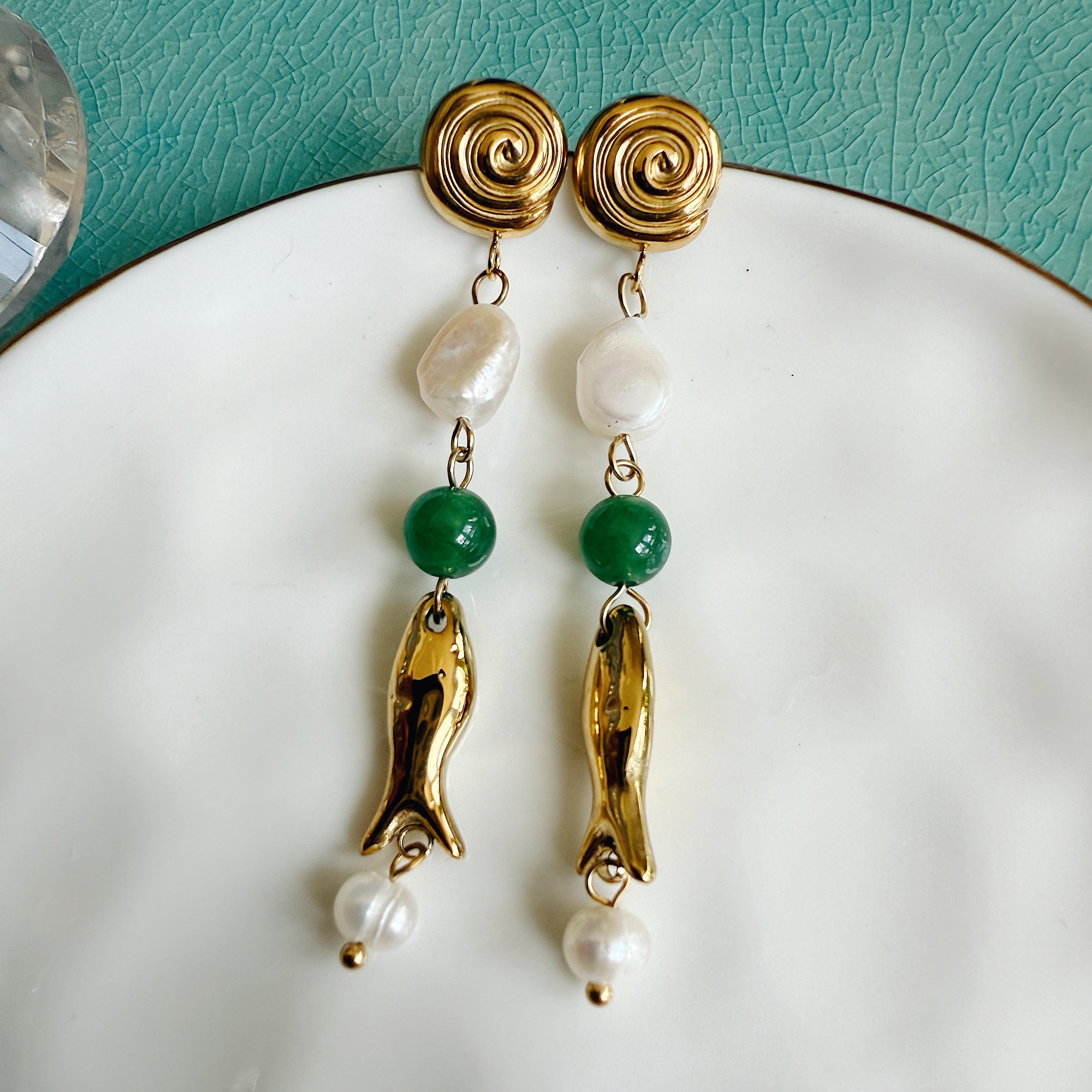 The Nixie Earrings | Freshwater Pearl + Jade