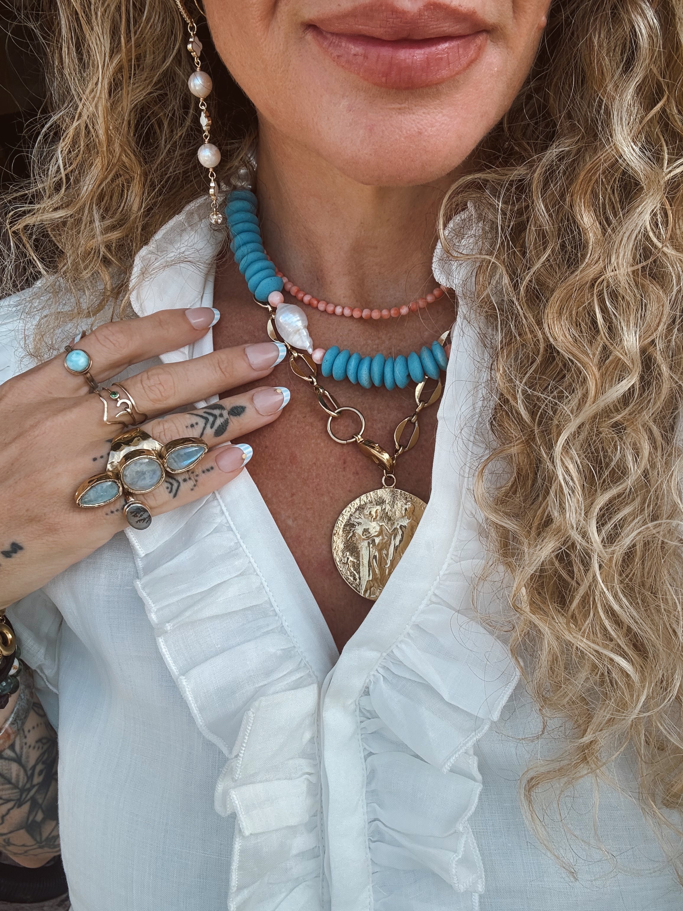 The Bellamy Collar | Pearl + Coral + Ashanti Beads