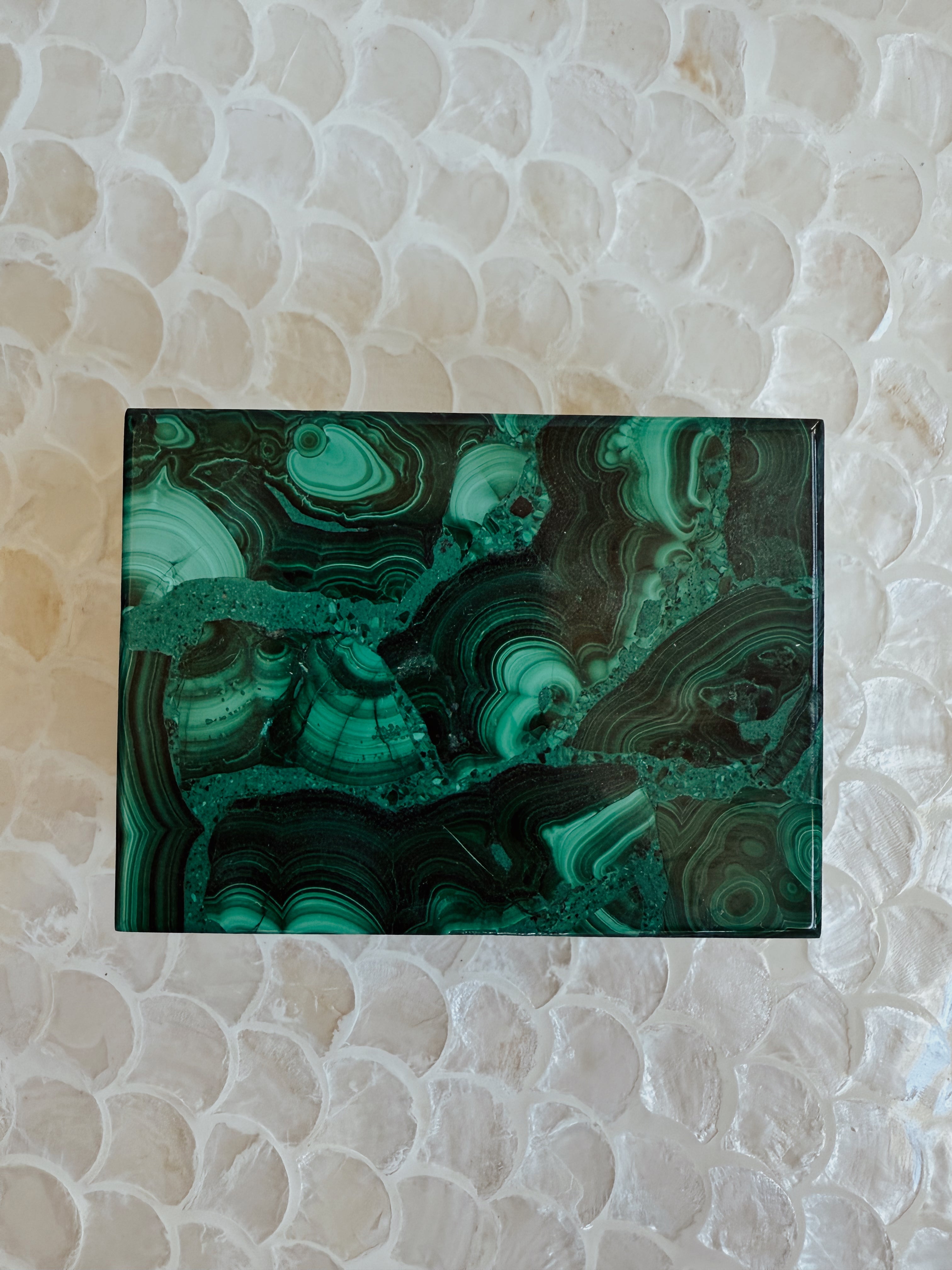 Small Malachite Trinket Box | Hand-Carved Crystal Box with Lid | Jewelry + Keepsake Storage