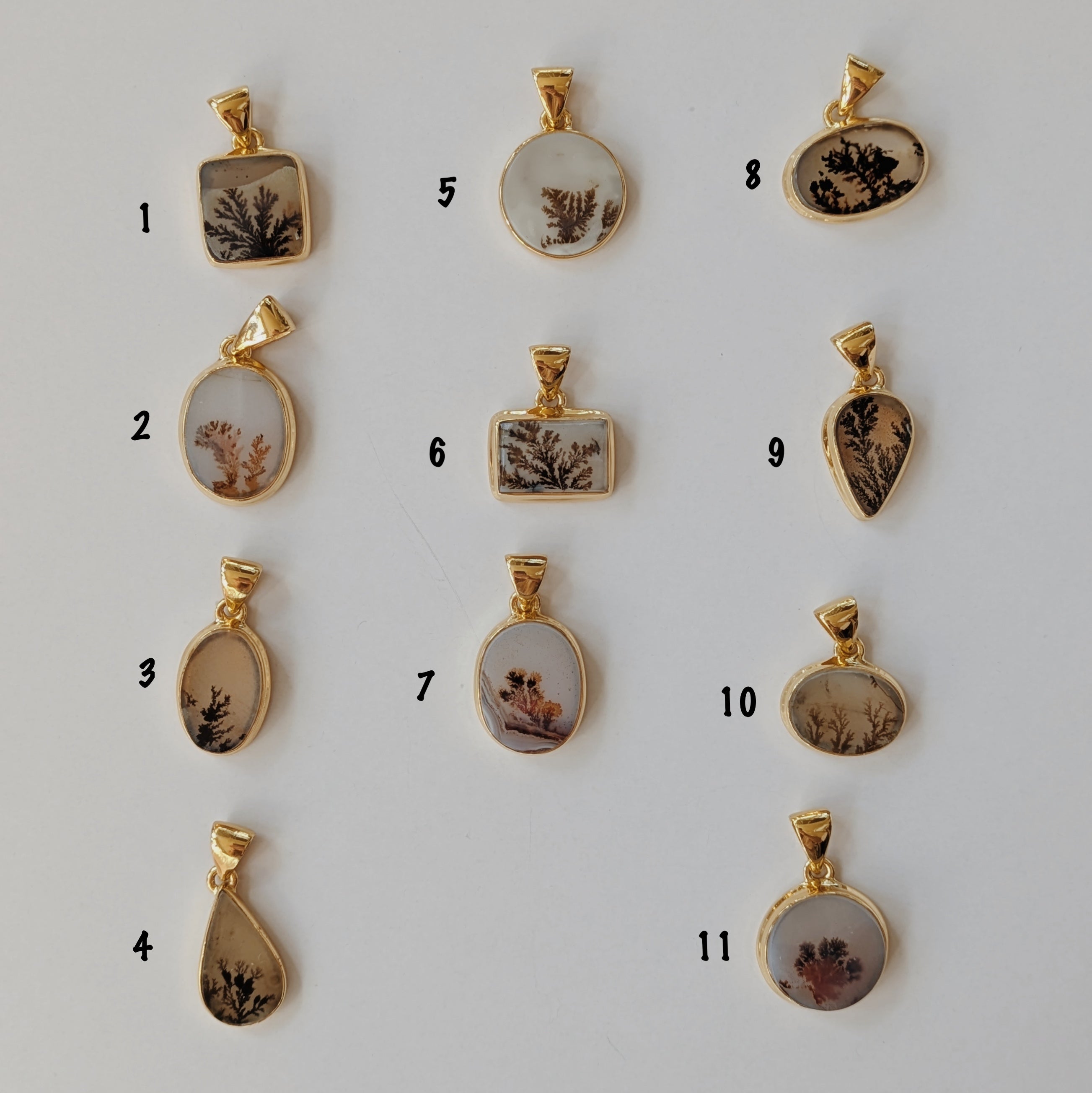 Medium Scenic Dendritic Agate Pendents | Gold Wild Alabaster