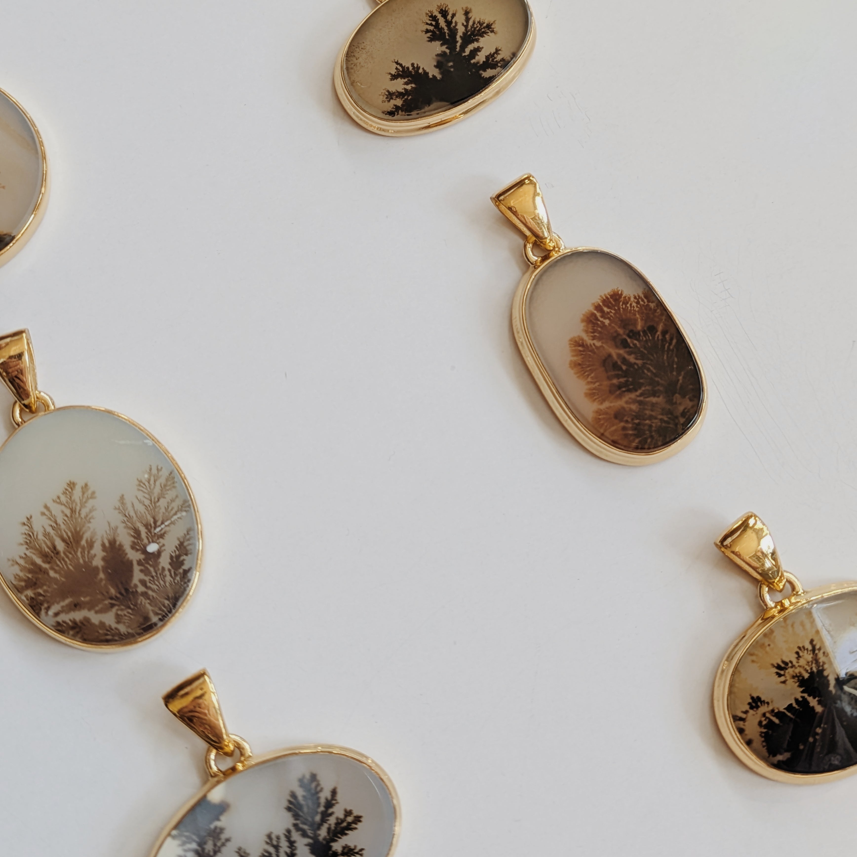 Large Scenic Dendritic Agate Pendents | Gold Wild Alabaster