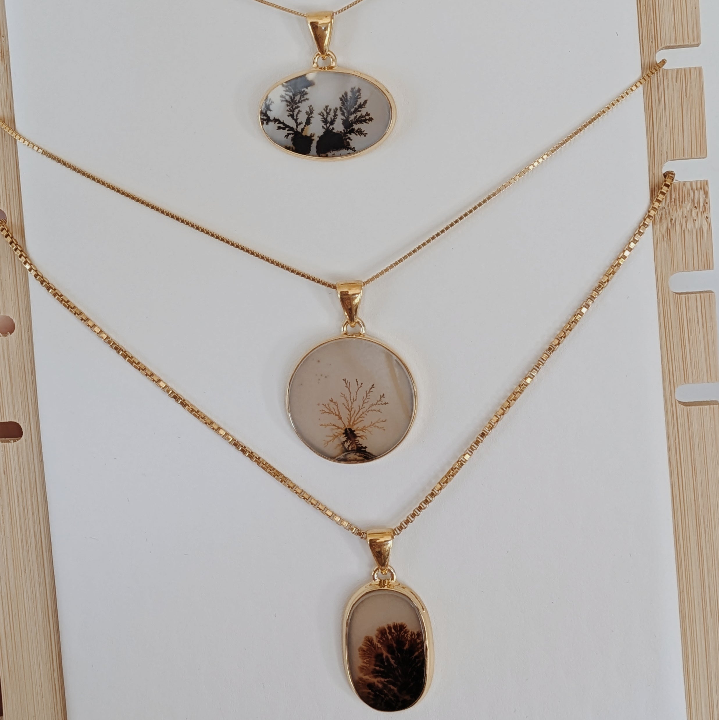 Large Scenic Dendritic Agate Pendents | Gold Wild Alabaster