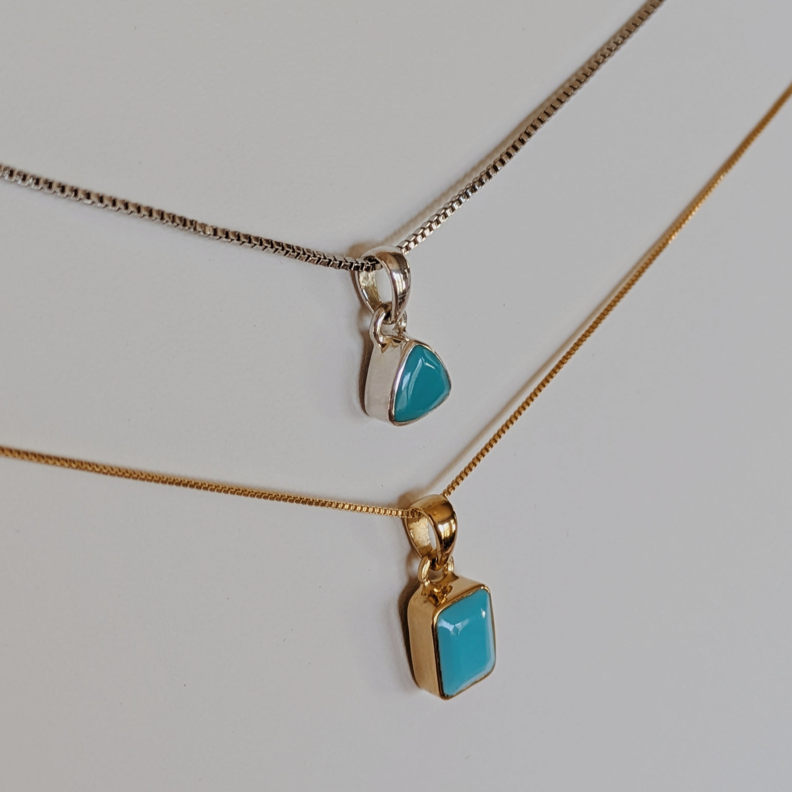 Faceted Natural Turquoise Pendants | Gold or Silver Wild Alabaster