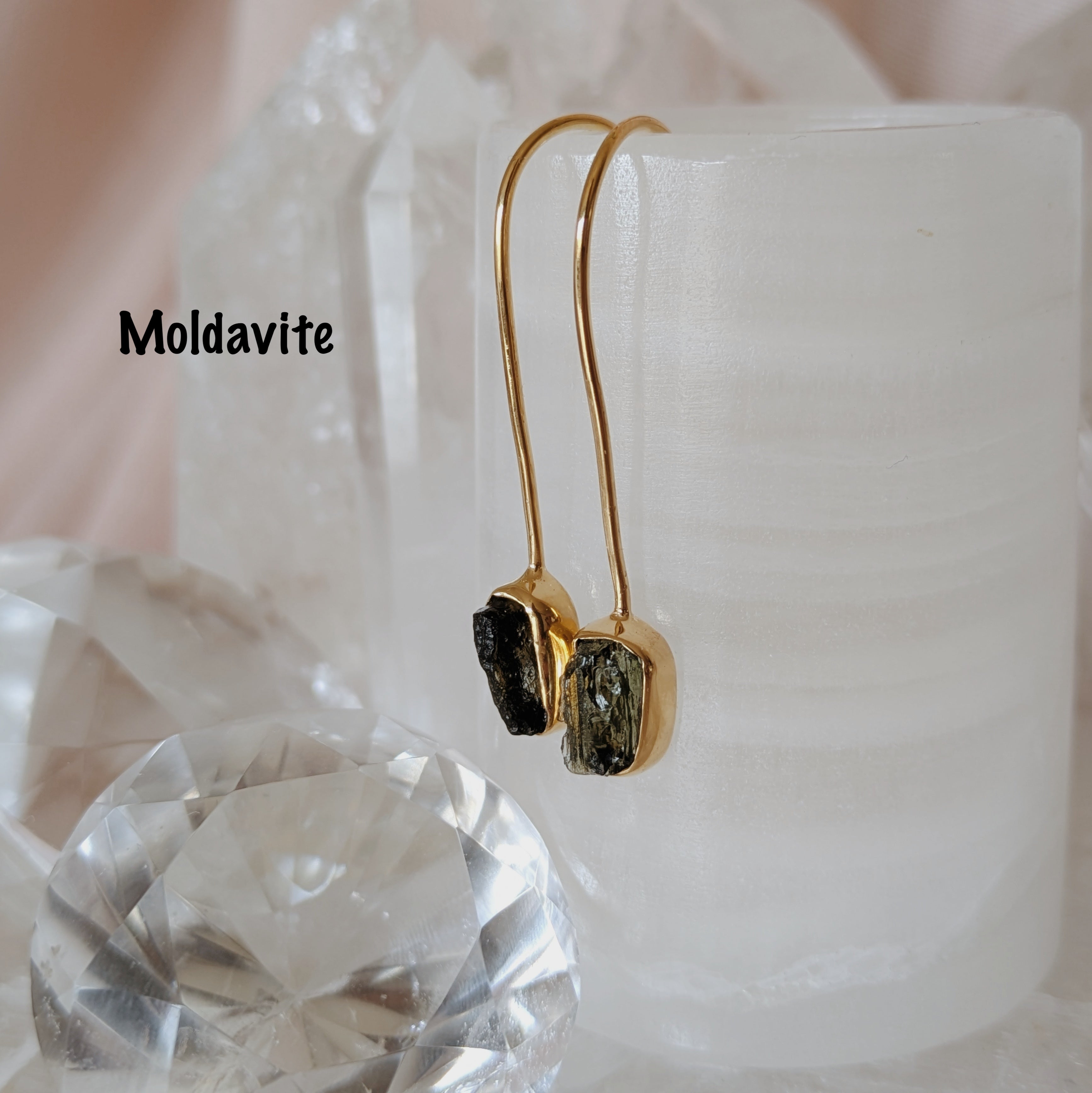 Raw Gemstone Dangle Earrings | Gold Wild Alabaster
