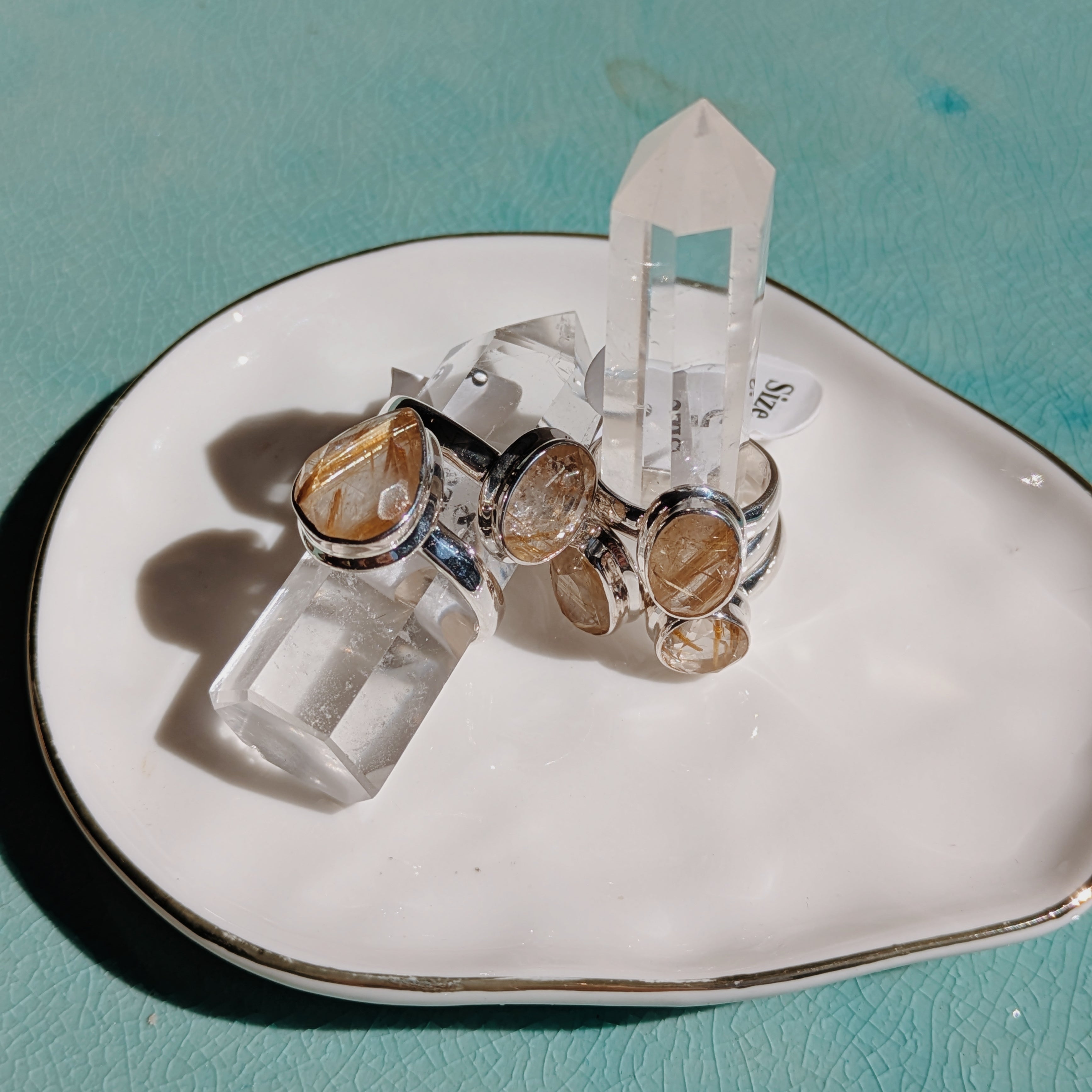 Faceted Gold Rutile Ring | Silver