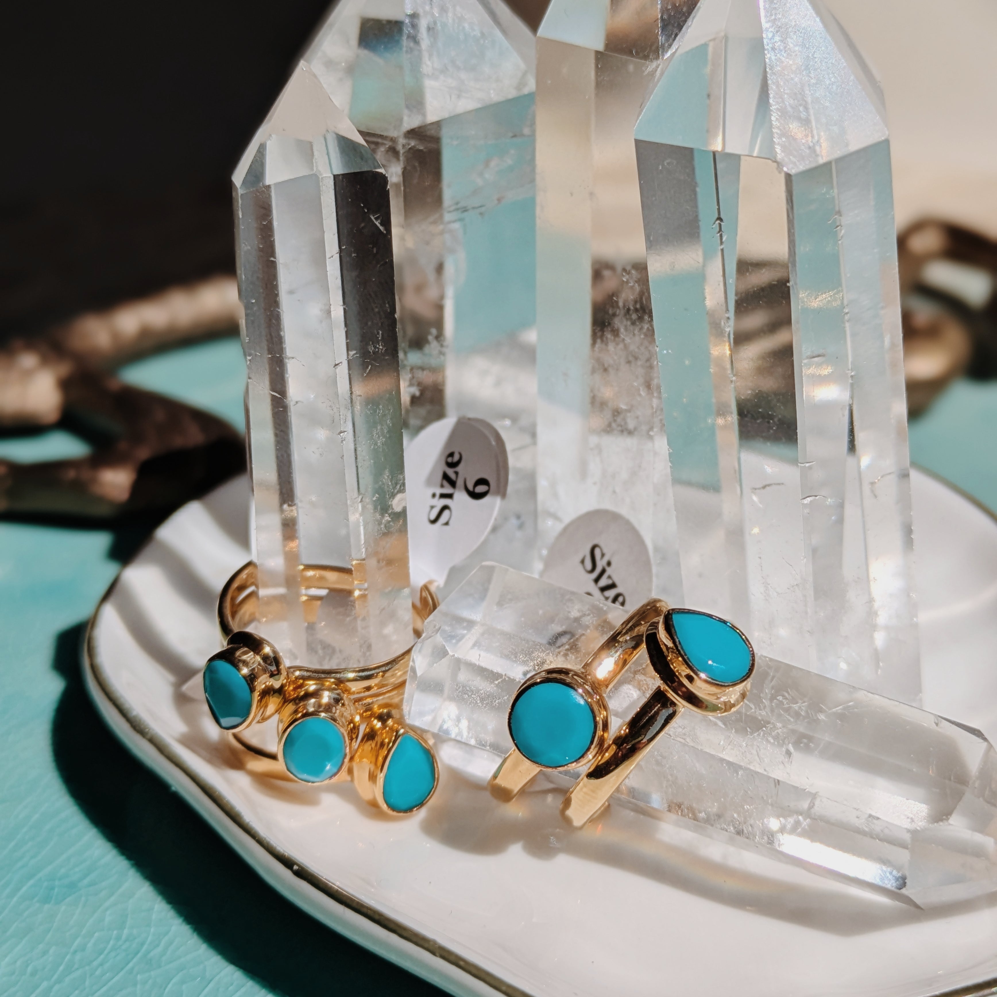 Faceted Natural Turquoise Ring | Gold