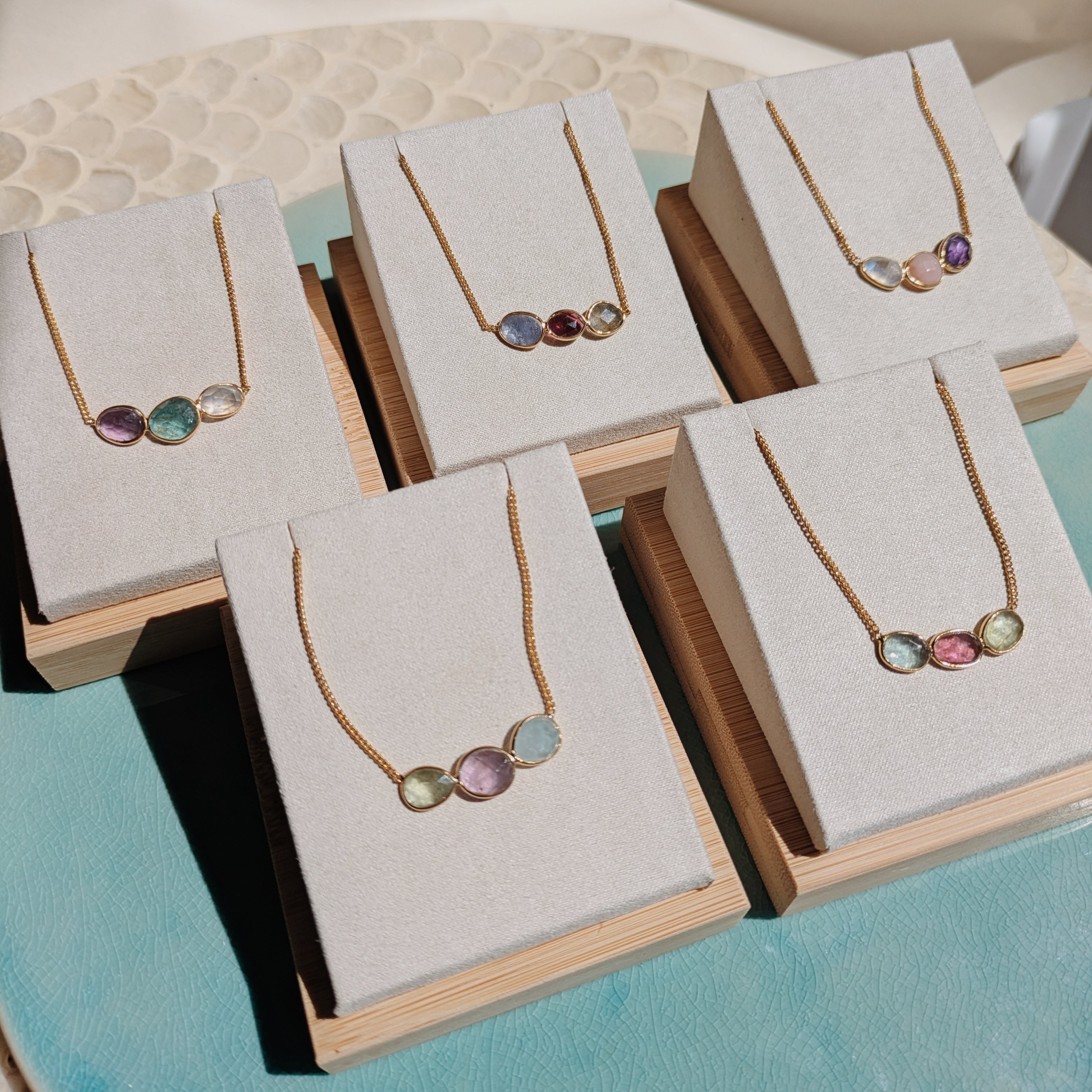 Gemstone Trio Necklace  | Gold