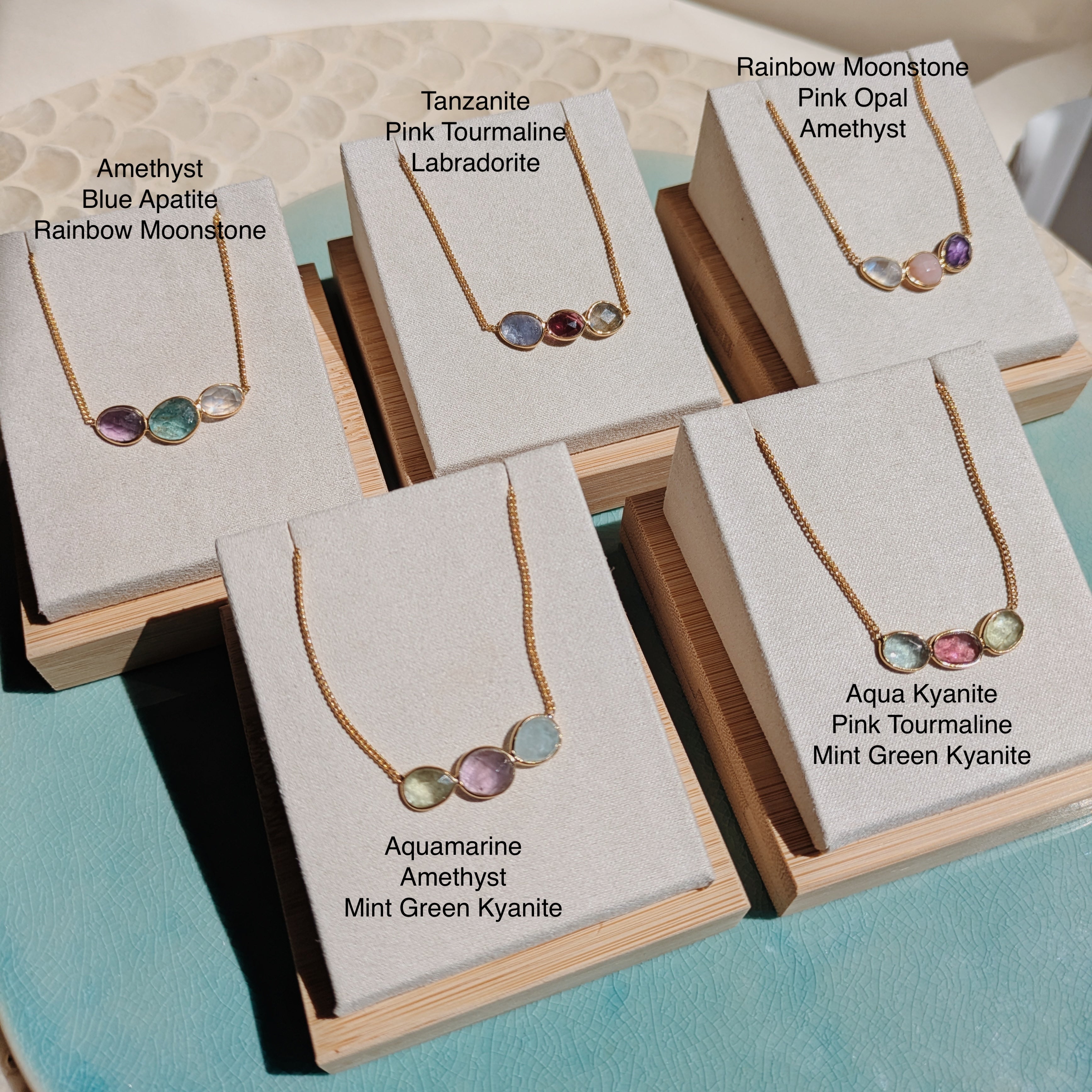Gemstone Trio Necklace  | Gold