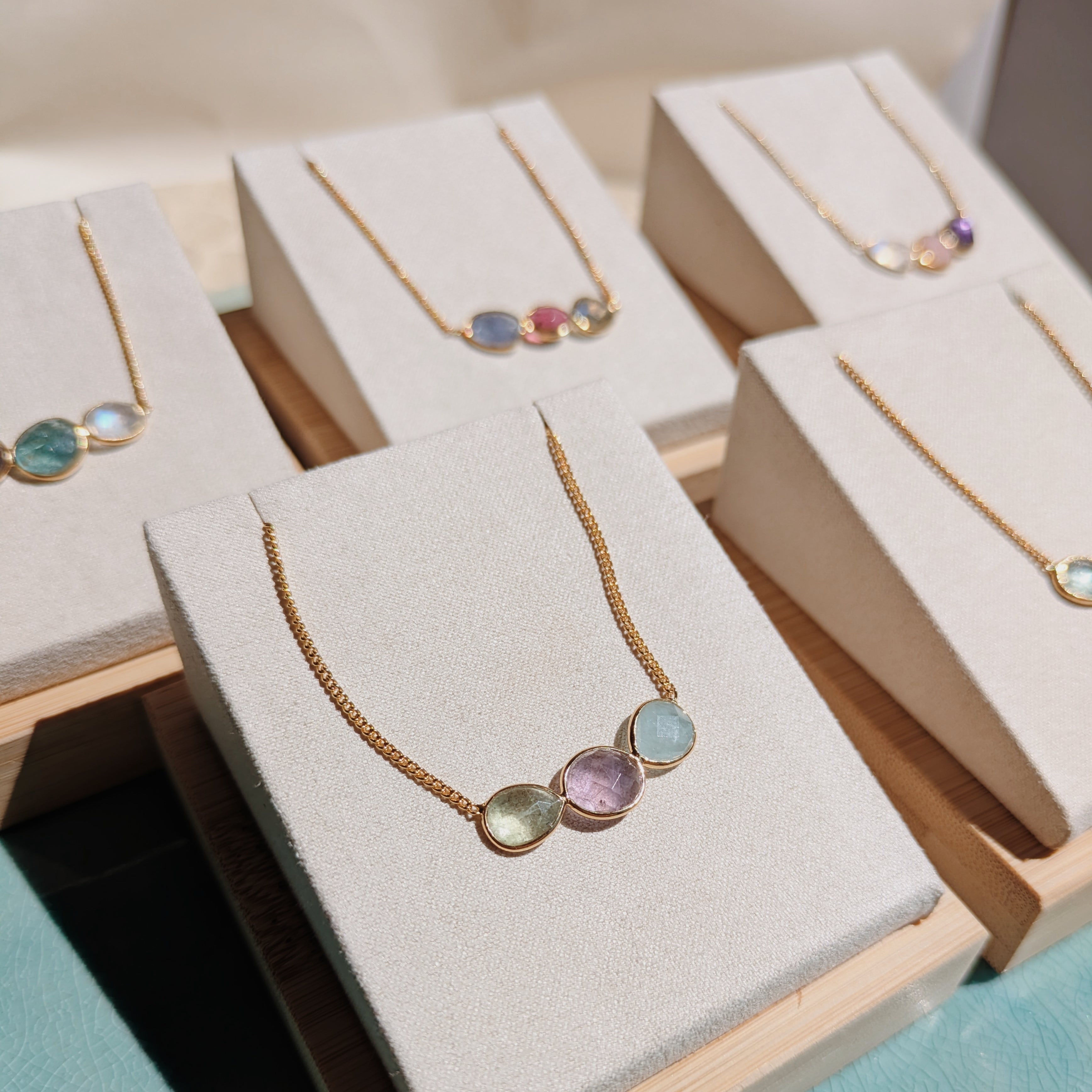 Gemstone Trio Necklace  | Gold