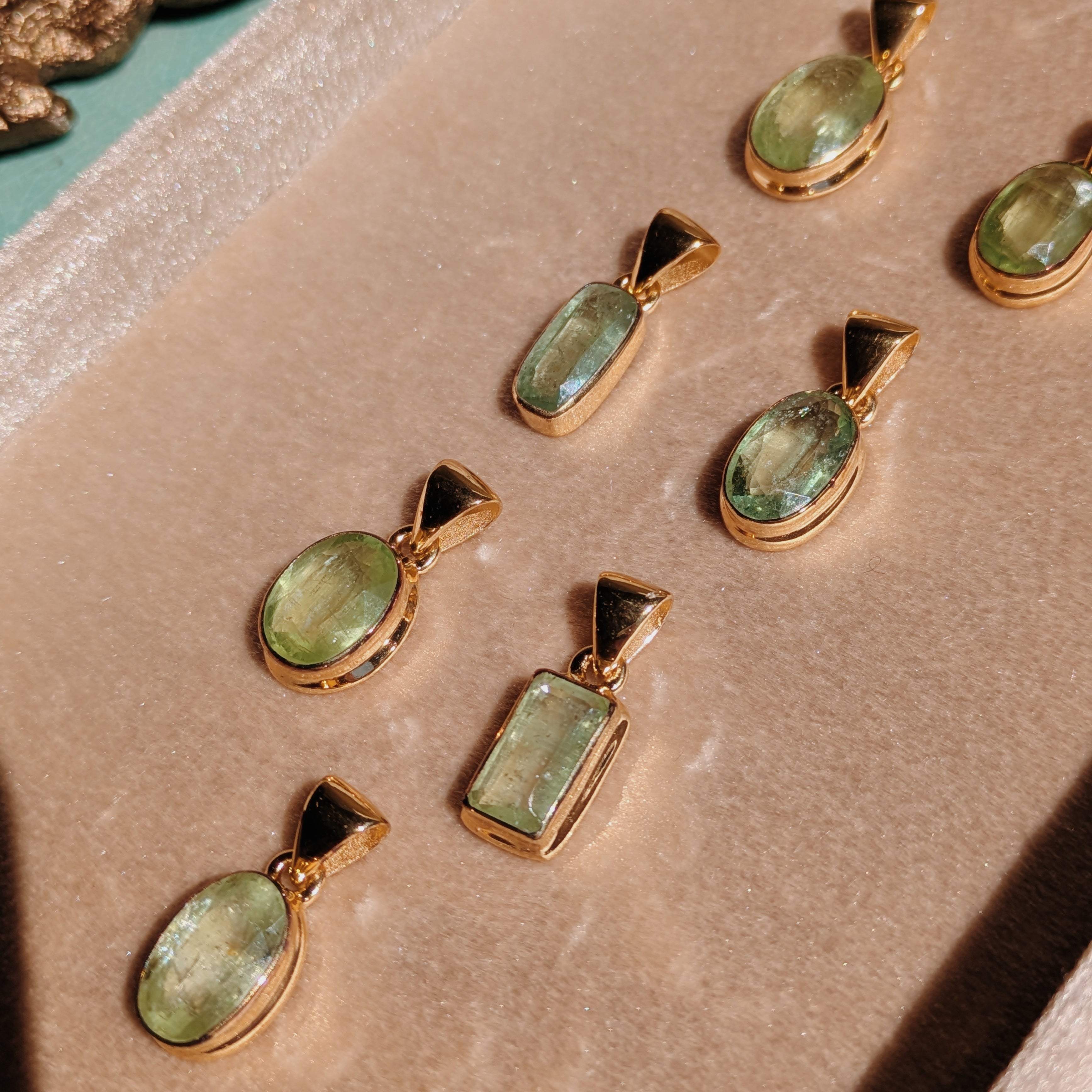 Mint Green Kyanite Pendants | Gold