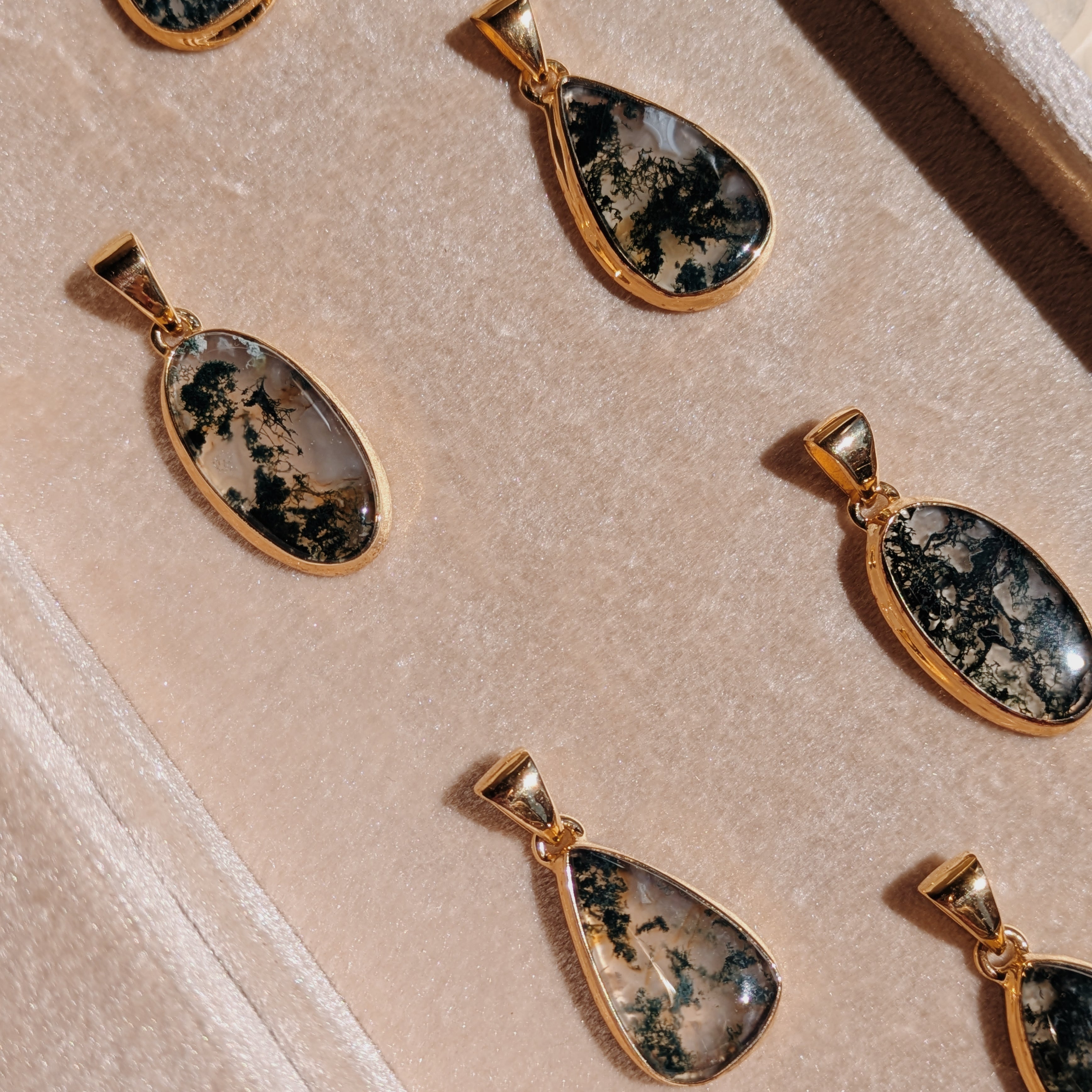 Moss Agate Pendants | Gold