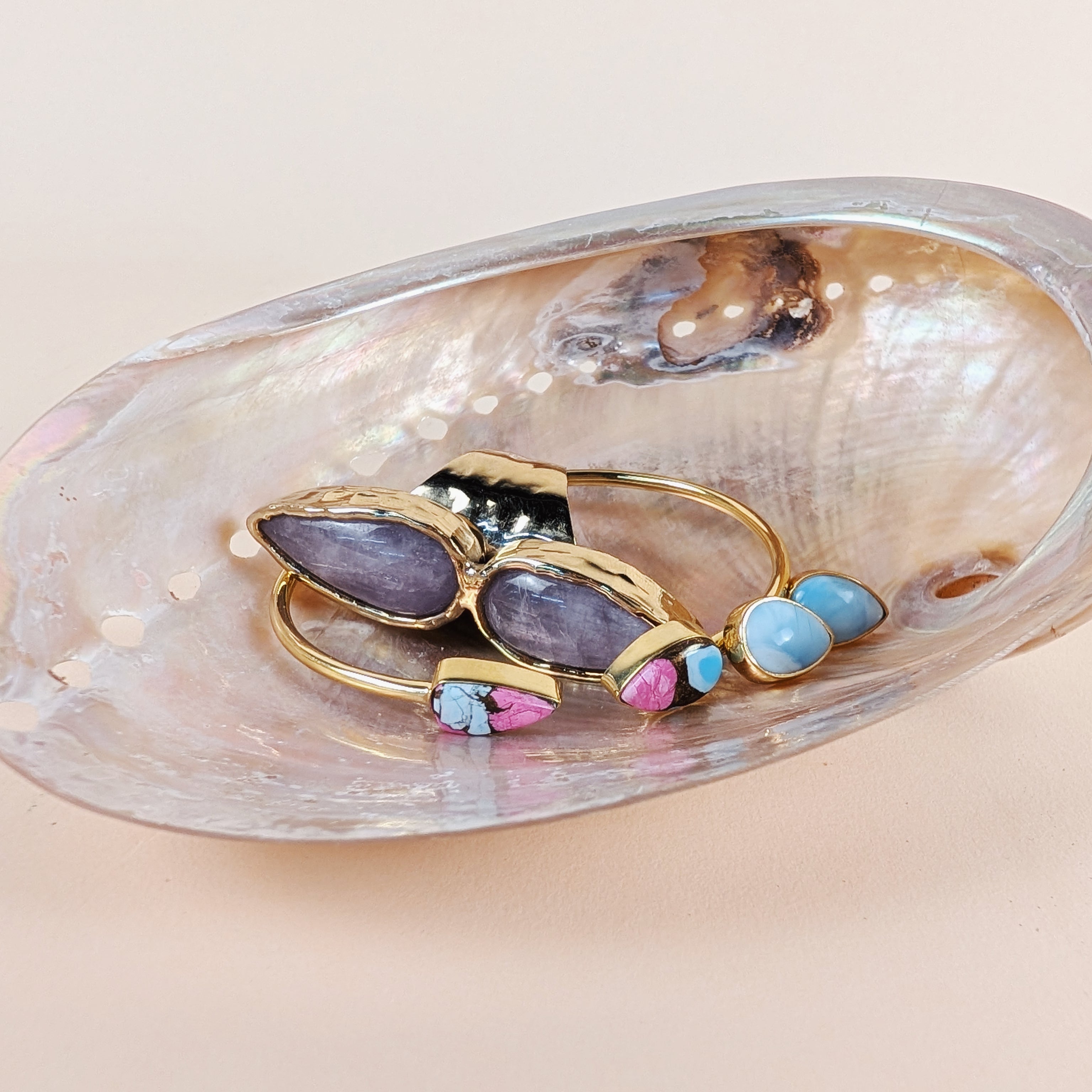 The Seraphina Ring | Rose Quartz + Moonstone + Kunzite