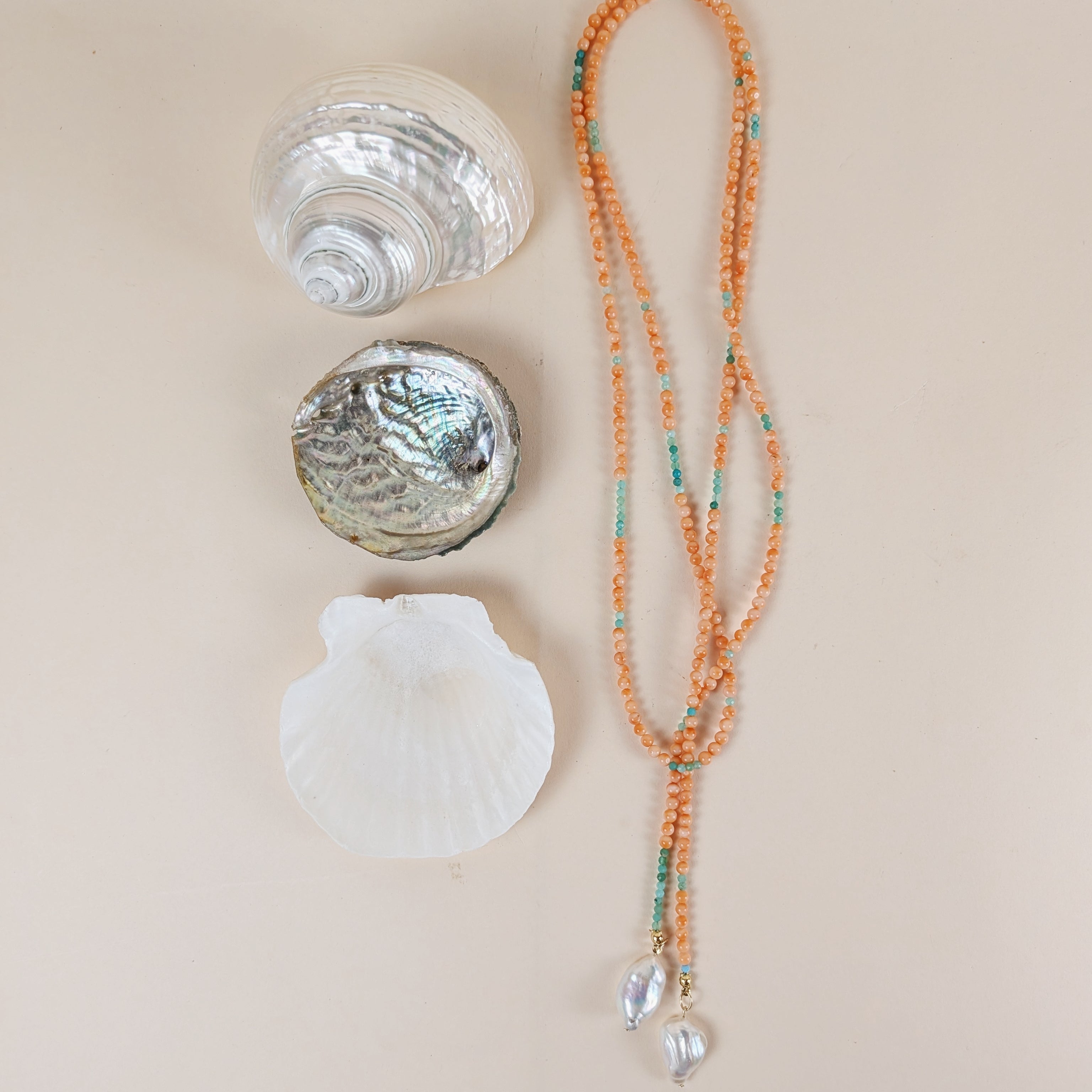The Rosalie  Necklace | Coral + Chrysoprase + Pearl