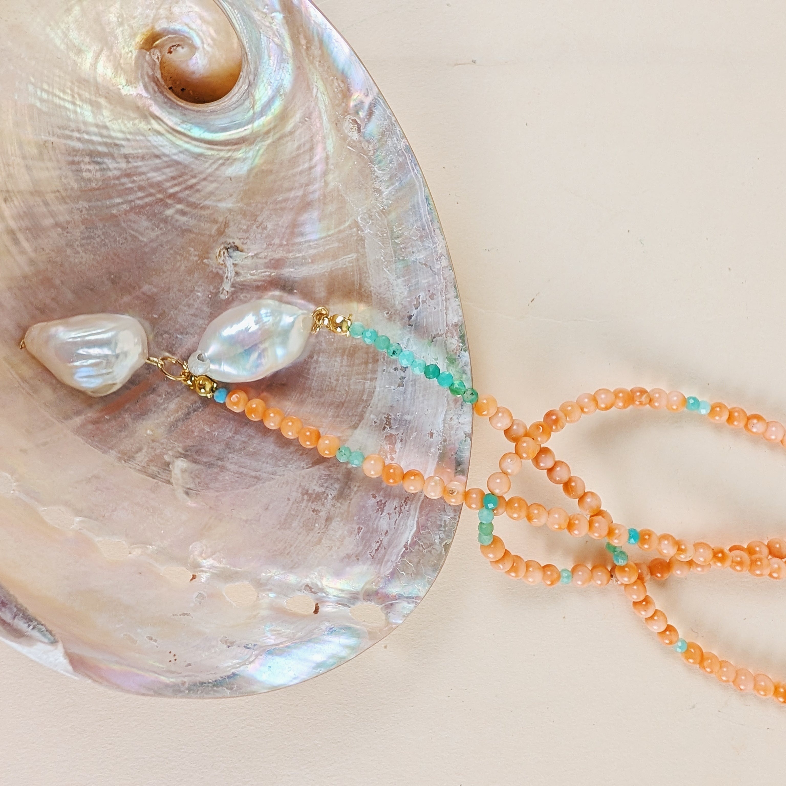The Rosalie  Necklace | Coral + Chrysoprase + Pearl