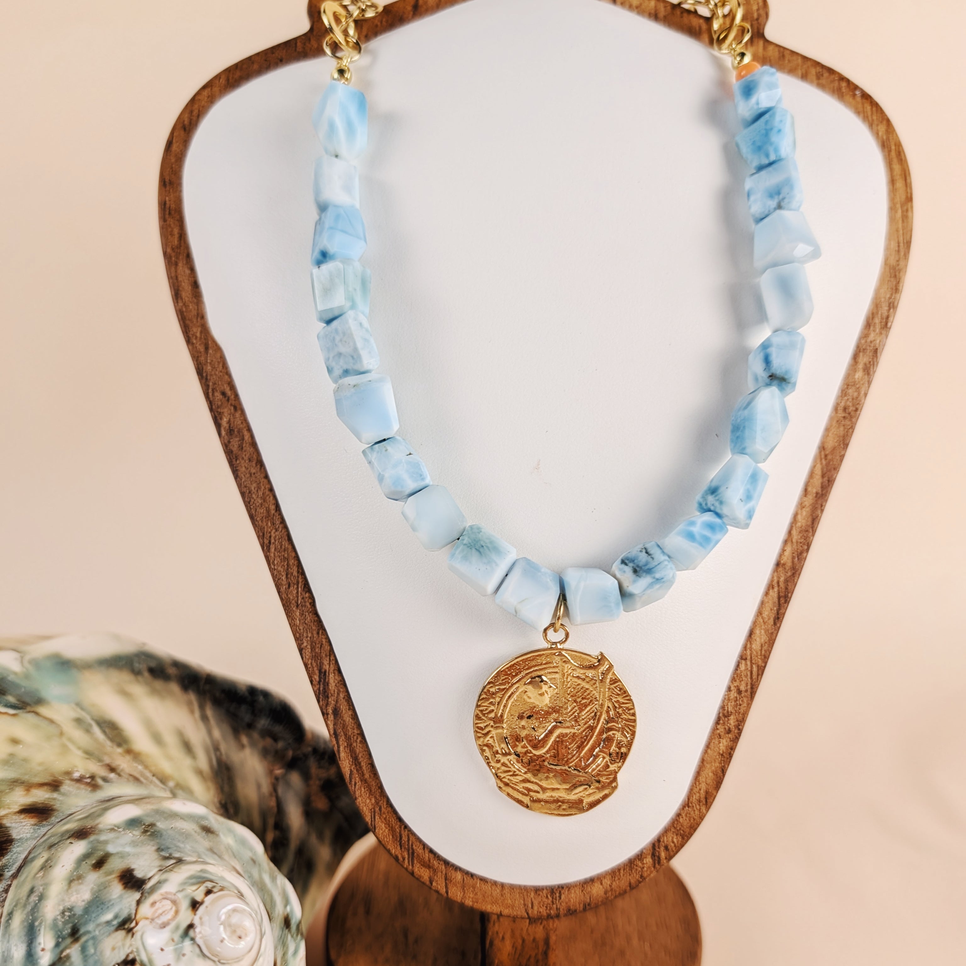 The Thea Necklace | Larimar + Pearl