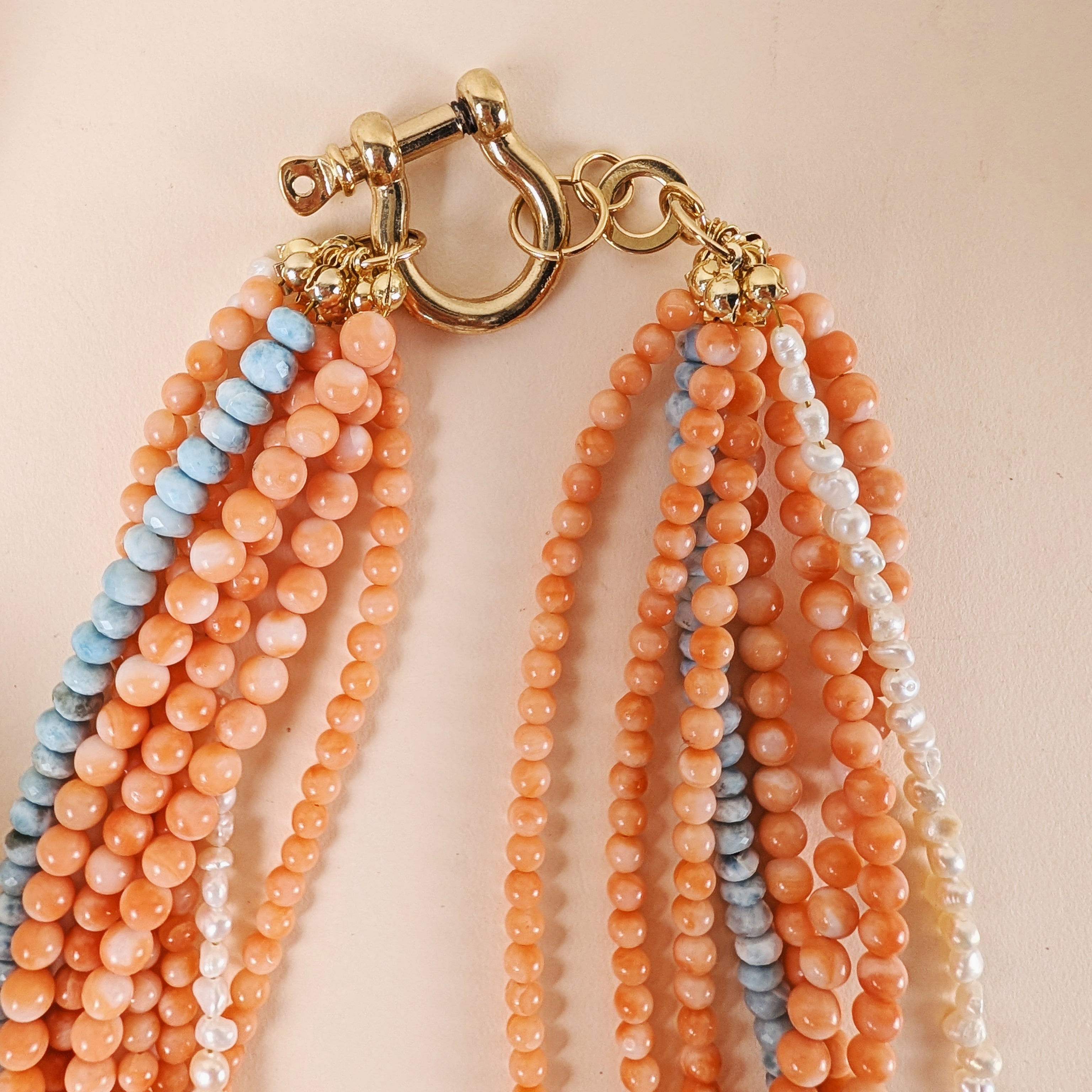 The Paloma Necklace | Coral + Larimar + Pearl