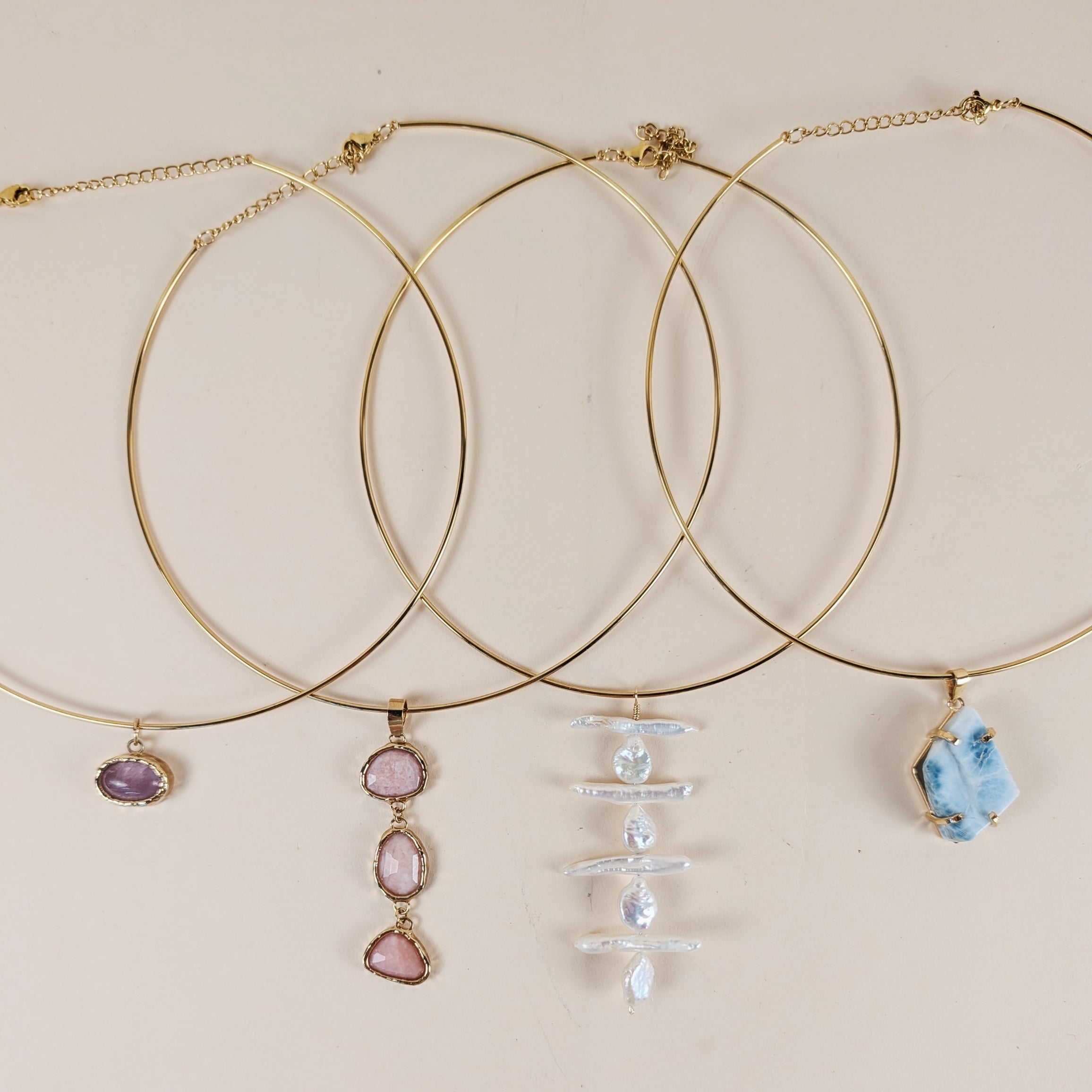 The Caspia Collar | Larimar + Kunzite + Pink Opal + Pearl