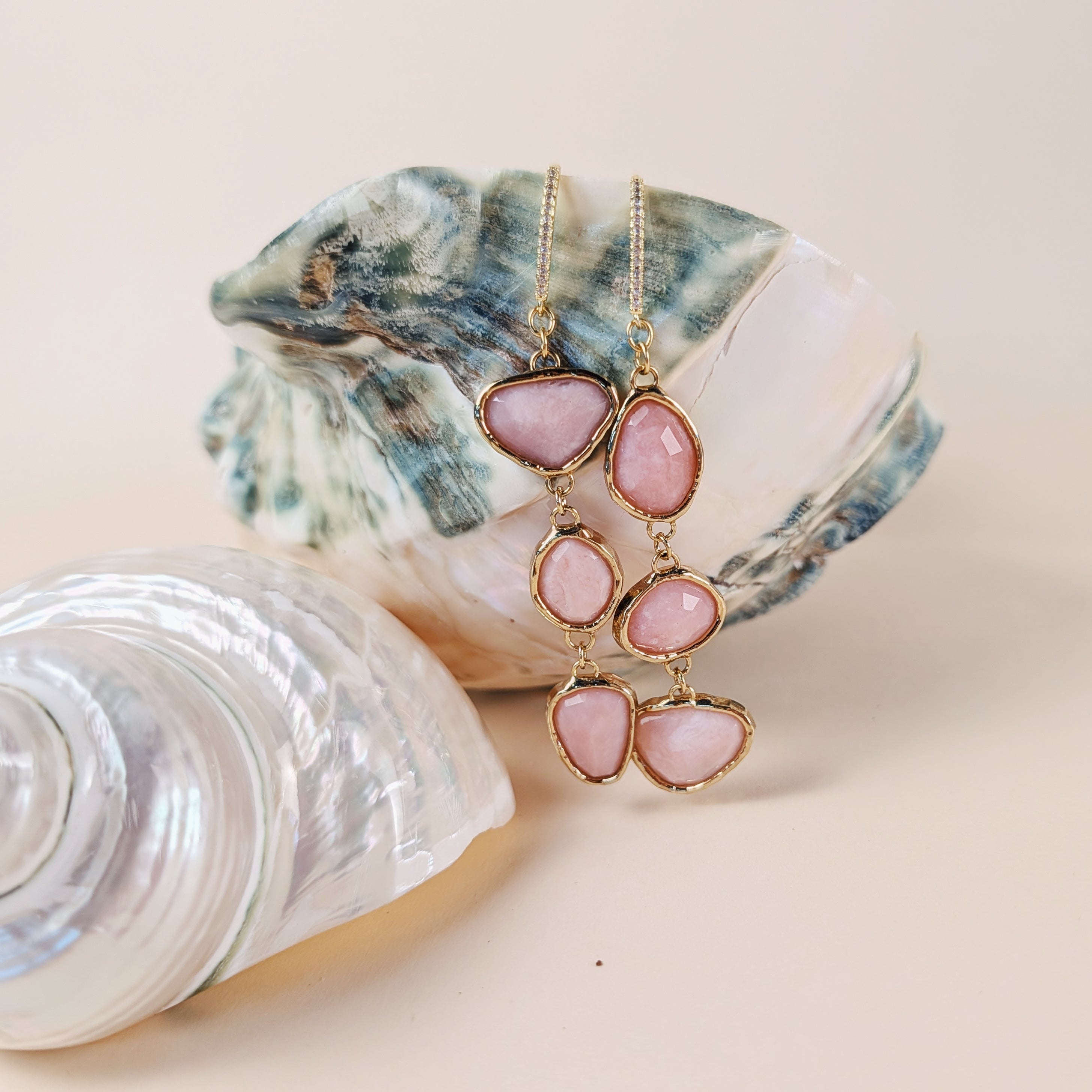 Louisa Earrings | Bezel Pink Opal