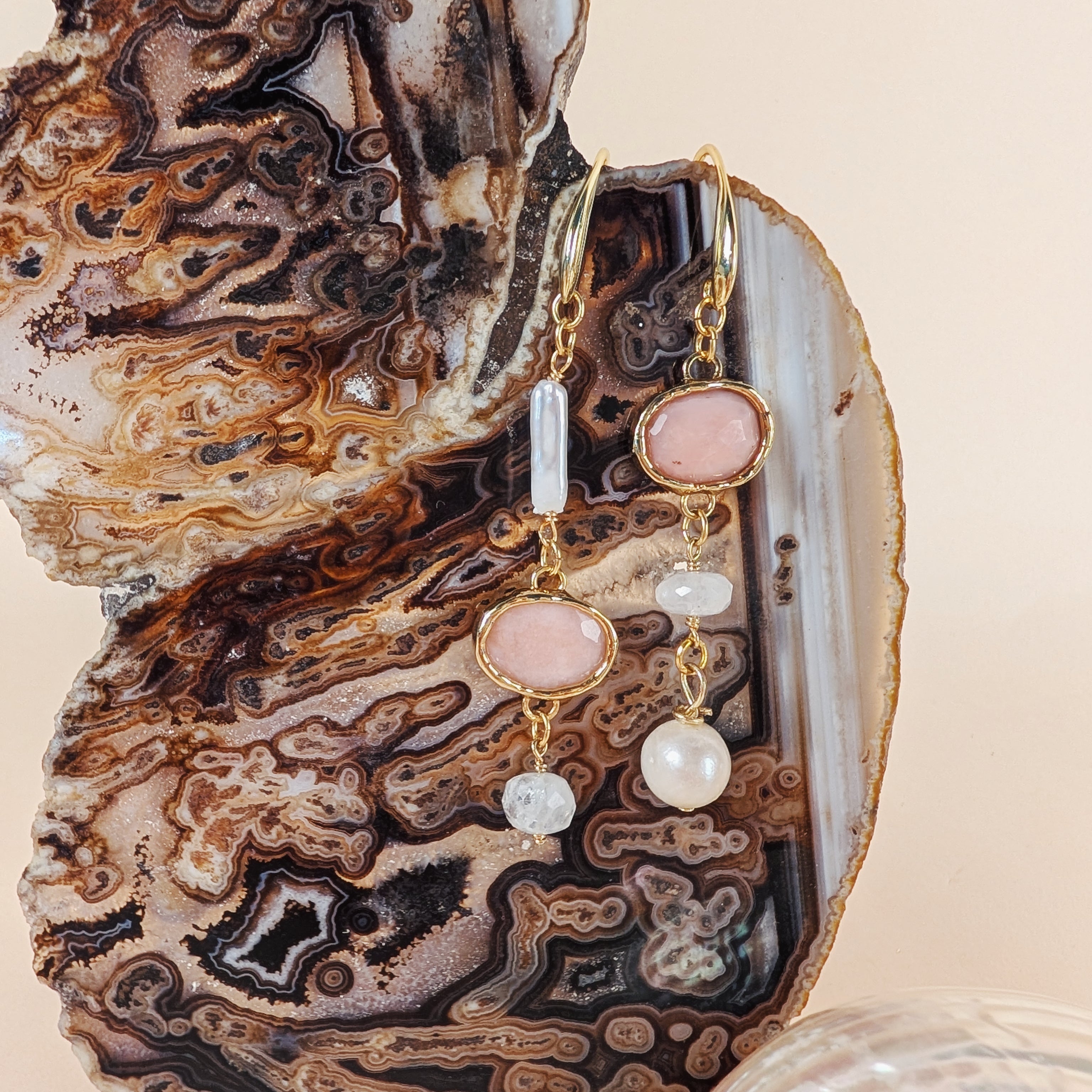 Louisa Earrings | Bezel Pink Opal