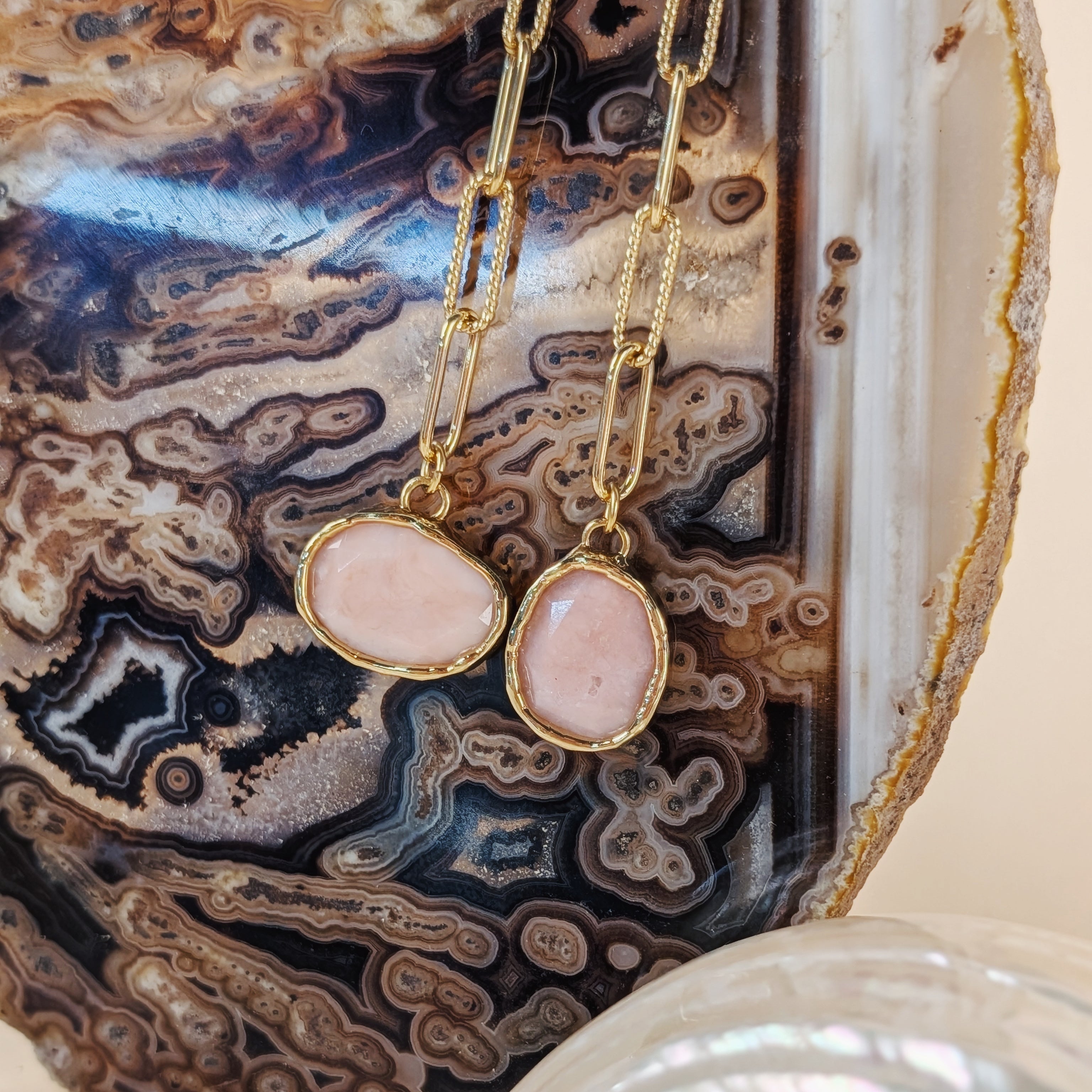Louisa Earrings | Bezel Pink Opal