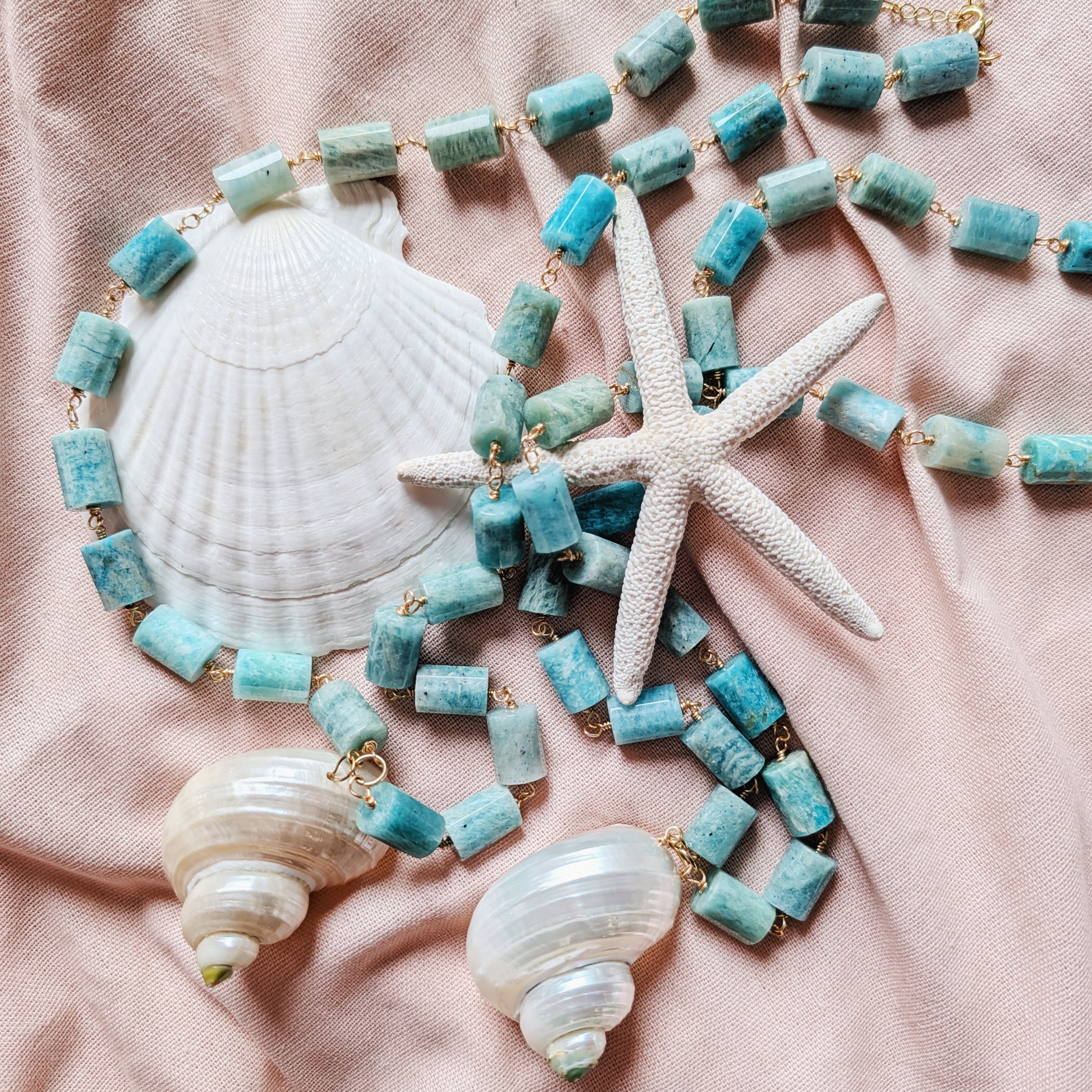The Nerissa Necklace | Amazonite & Pearlized Shell