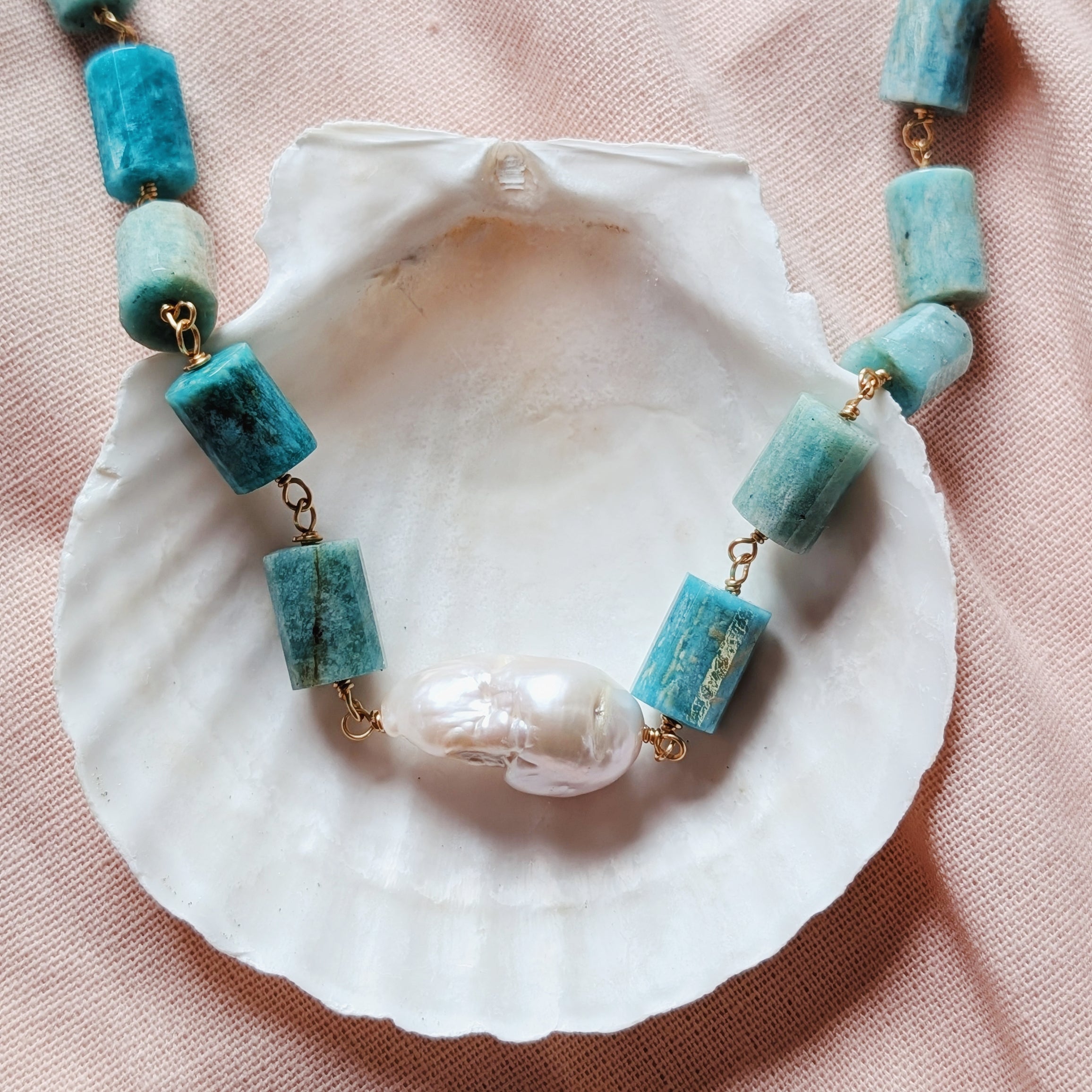 The Monrowe Necklace | Amazonite & Baroque Pearl