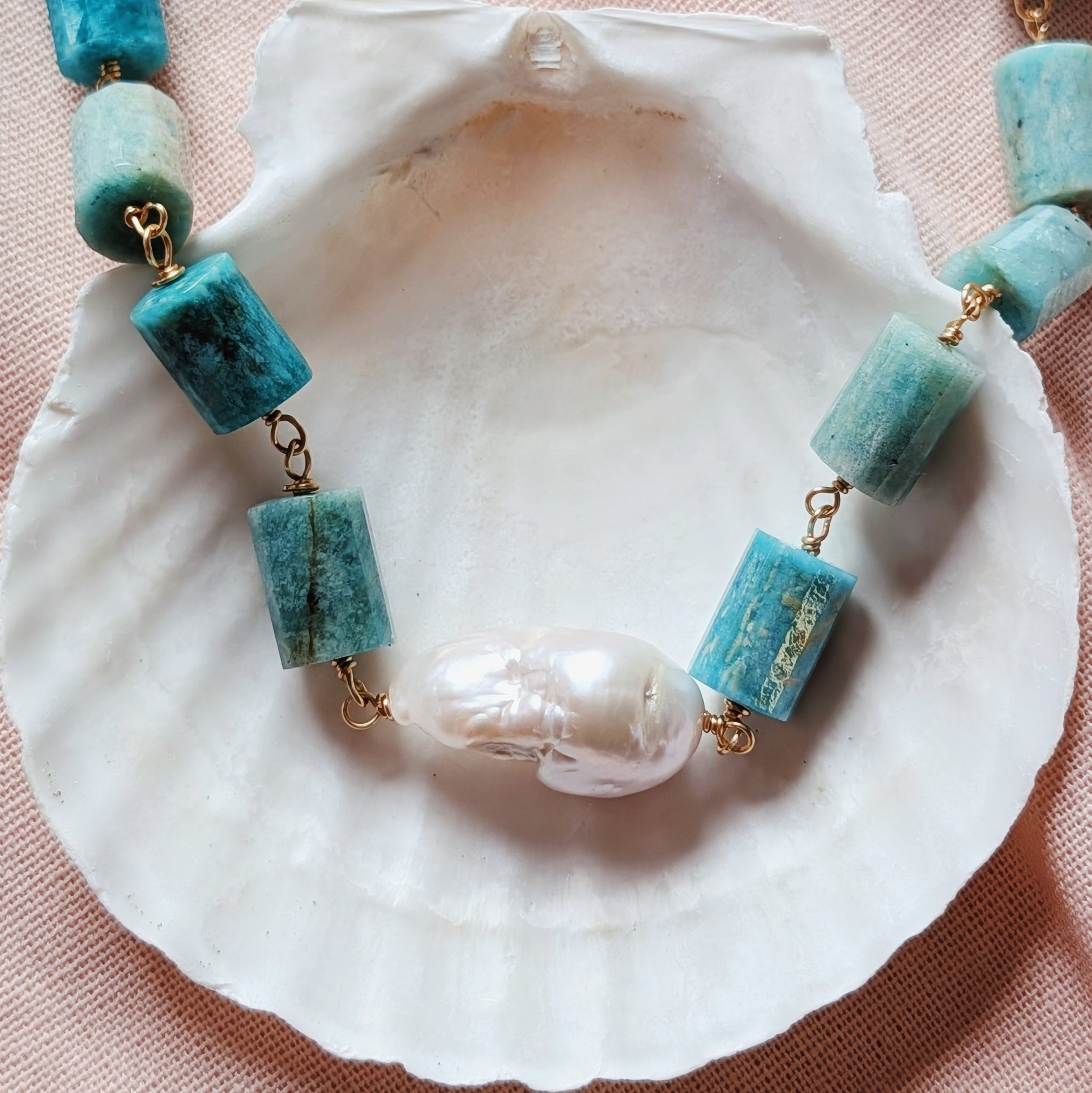 The Monrowe Necklace | Amazonite & Baroque Pearl