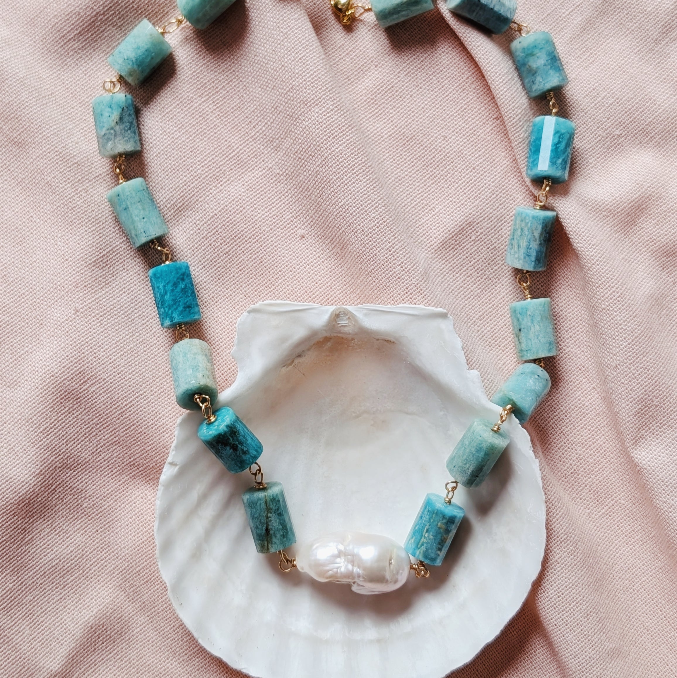 The Monrowe Necklace | Amazonite & Baroque Pearl