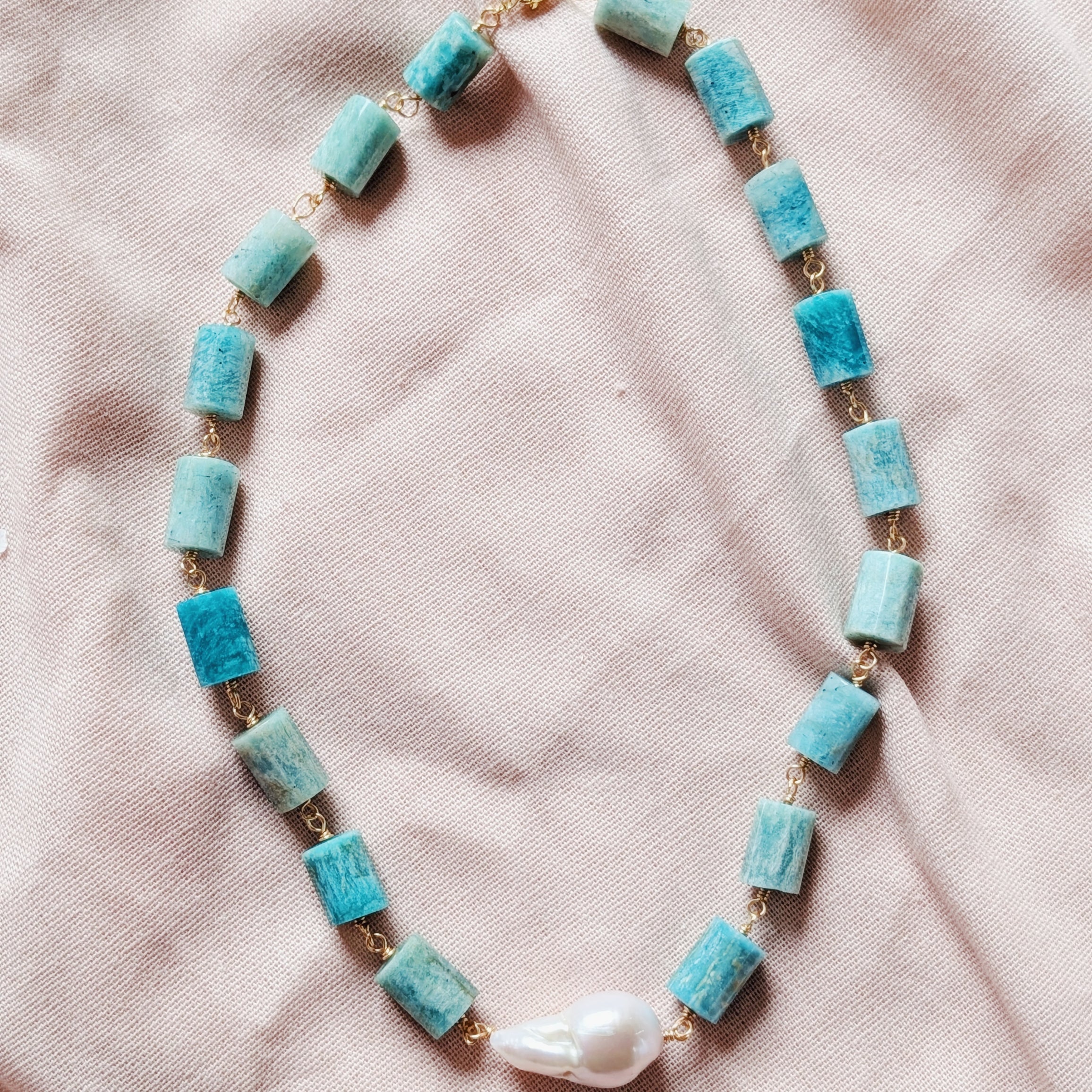 The Monrowe Necklace | Amazonite & Baroque Pearl
