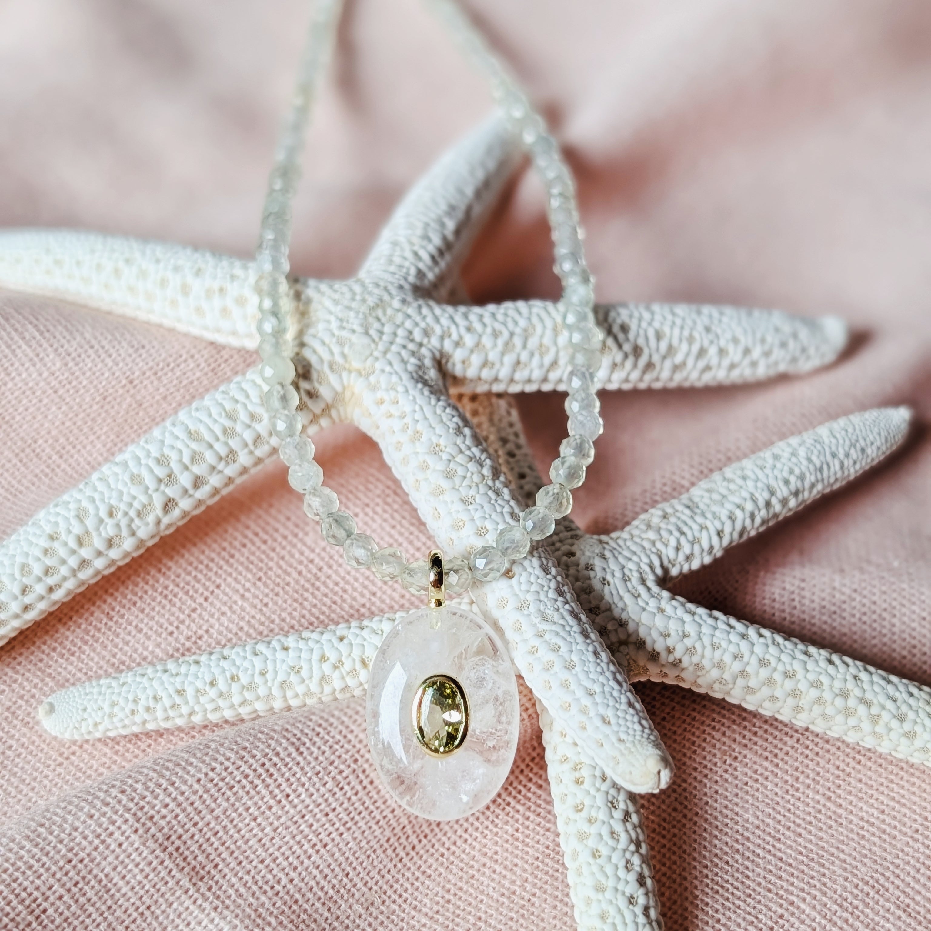 The Celine Necklace | Prehnite & Clear Quartz