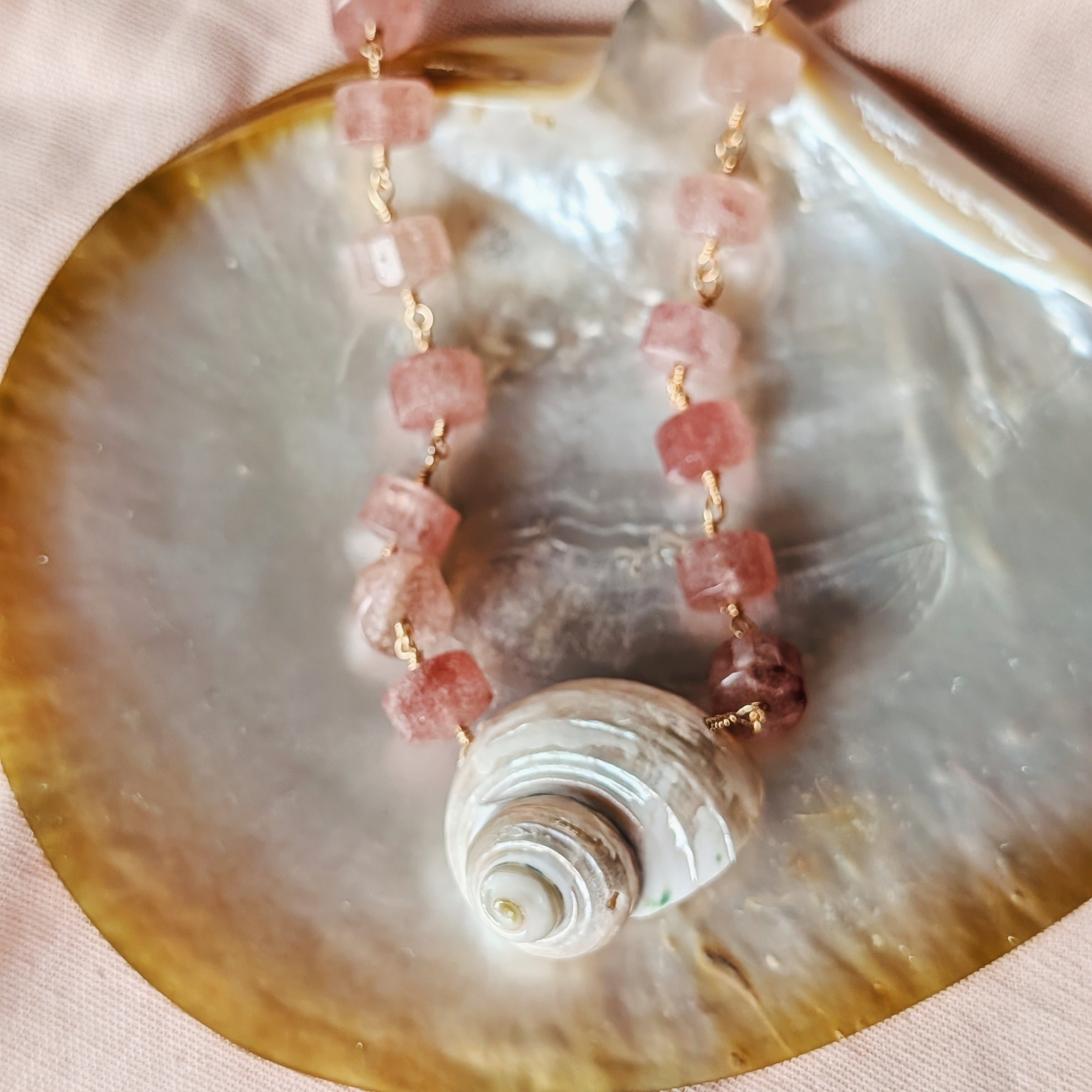 The Anouk Necklace | Strawberry Quartz + Pearlized Shell