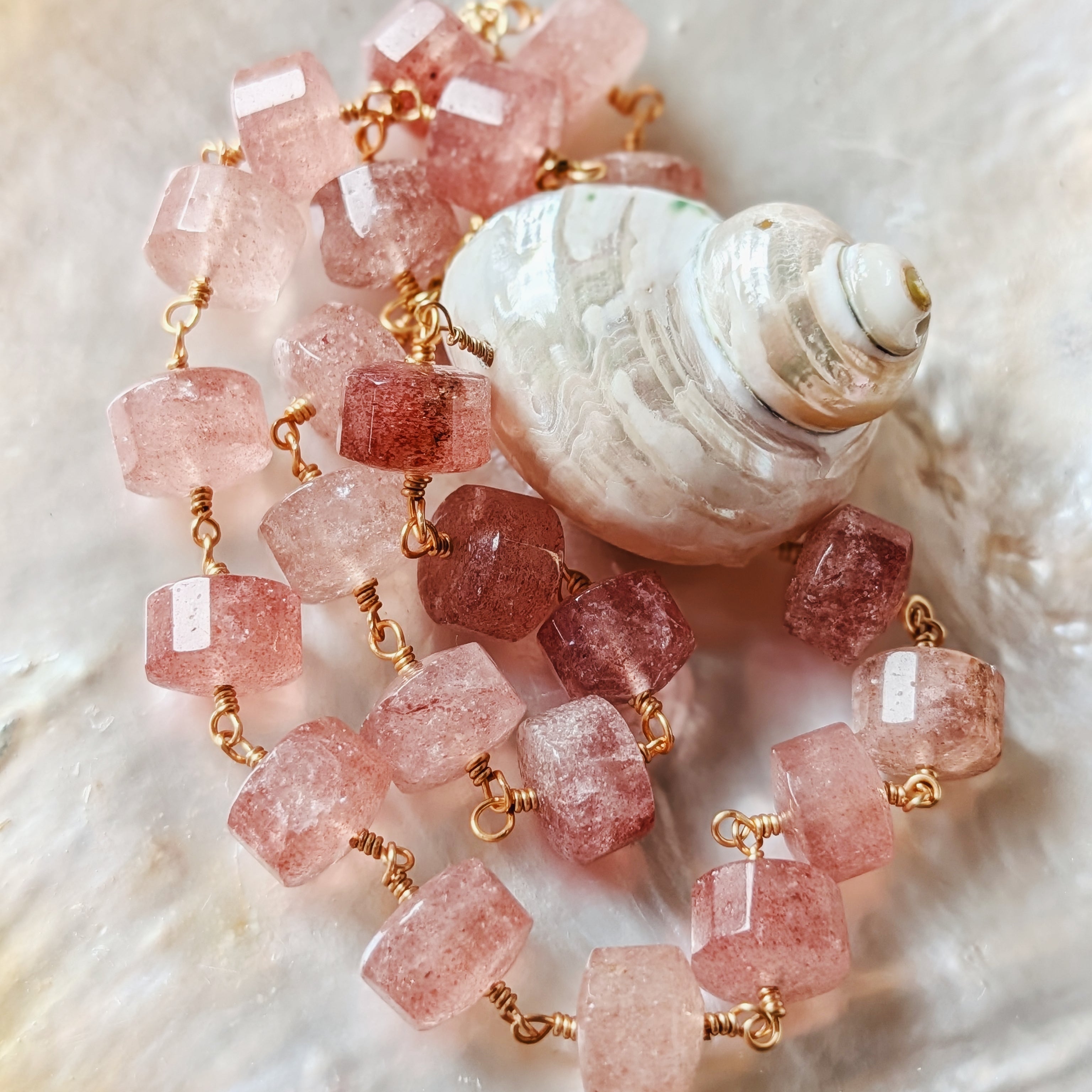 The Anouk Necklace | Strawberry Quartz + Pearlized Shell