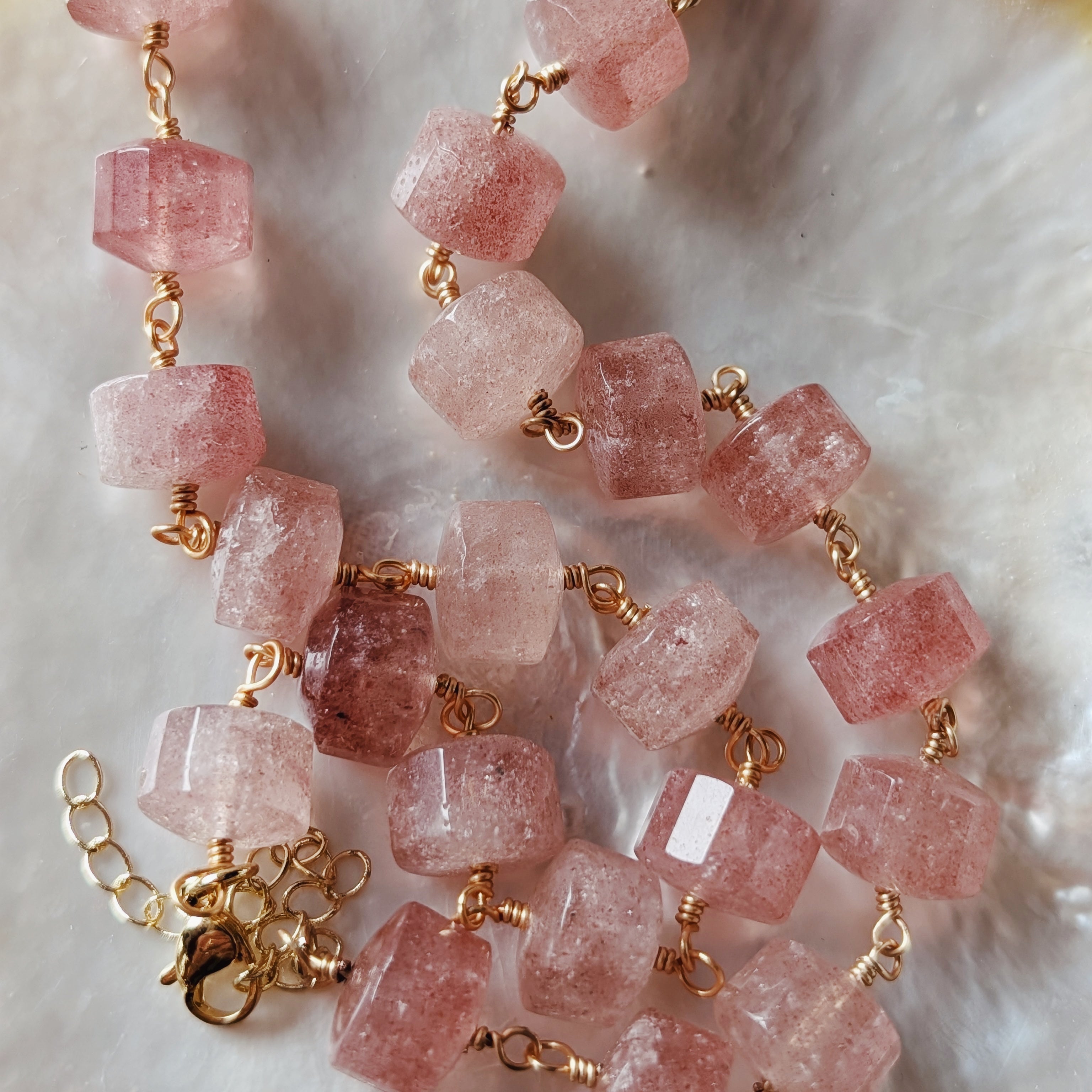 The Anouk Necklace | Strawberry Quartz + Pearlized Shell
