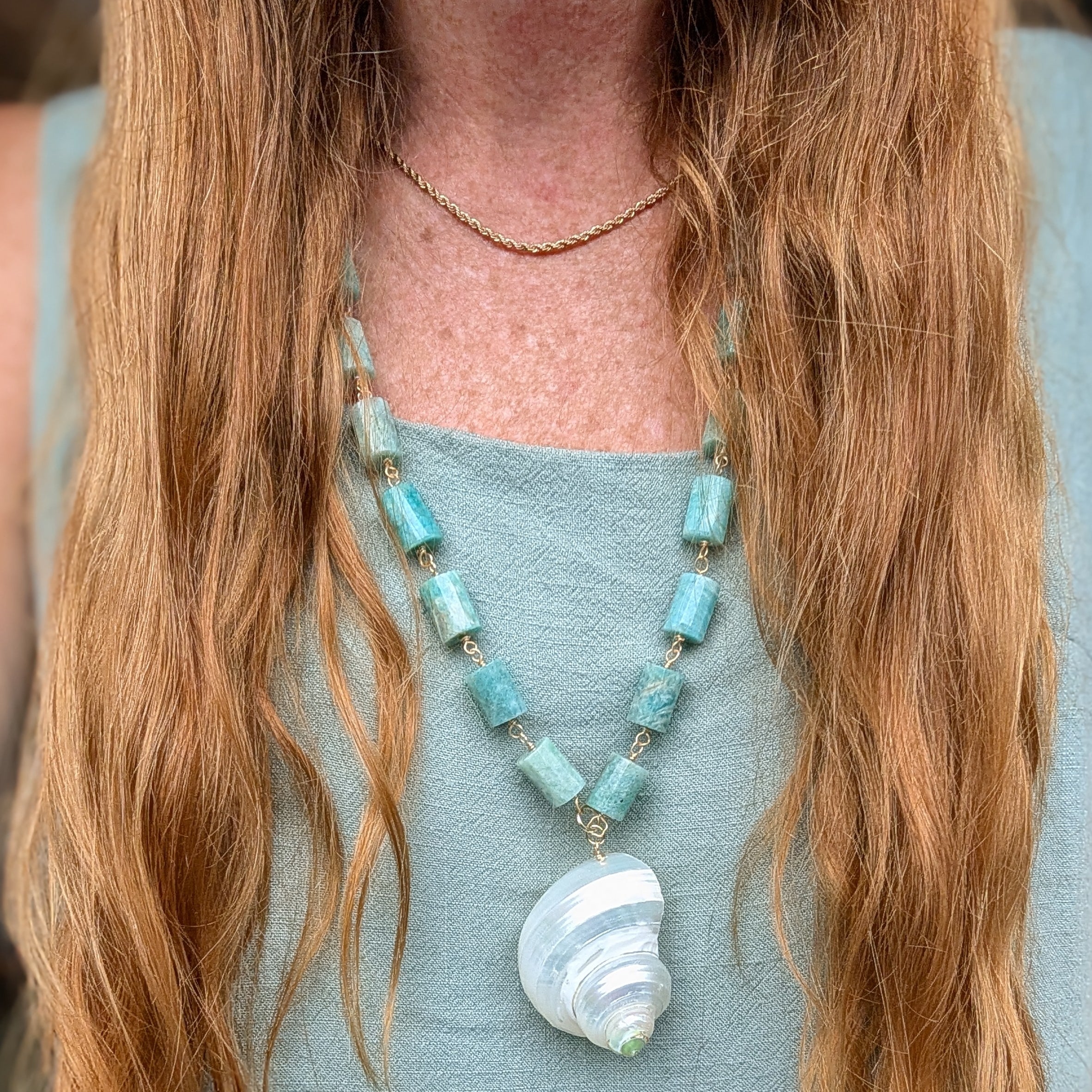 The Nerissa Necklace | Amazonite & Pearlized Shell