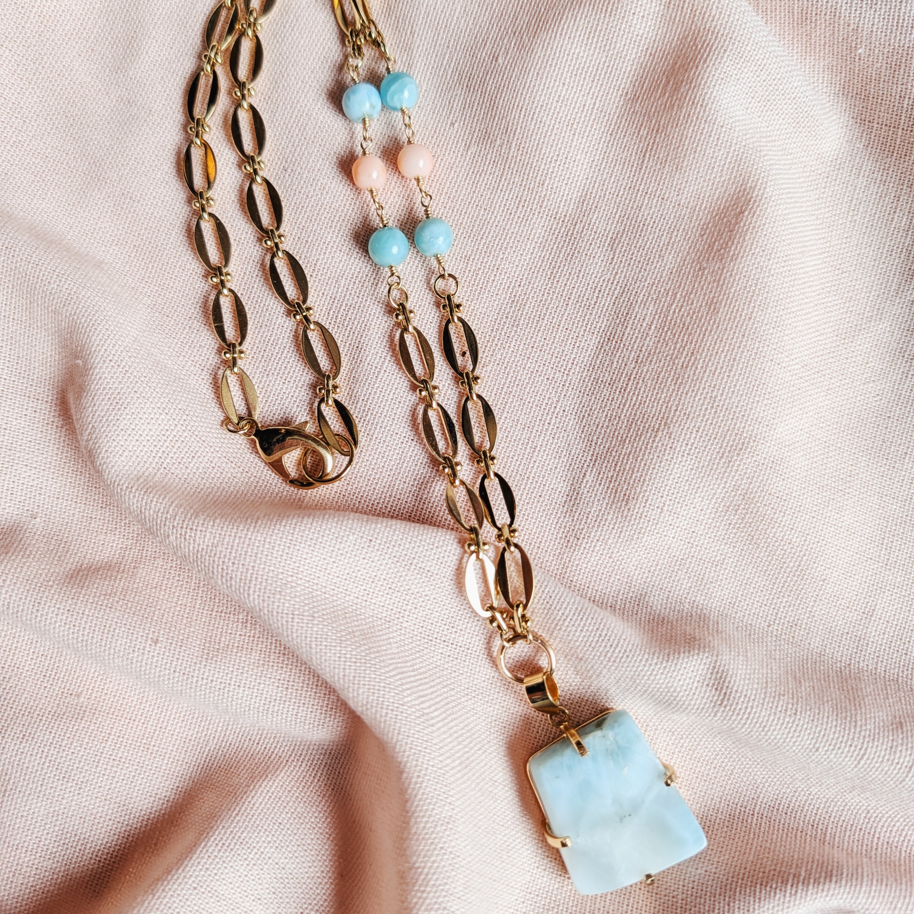 The Brigitte Necklace | Larimar & Pink Coral