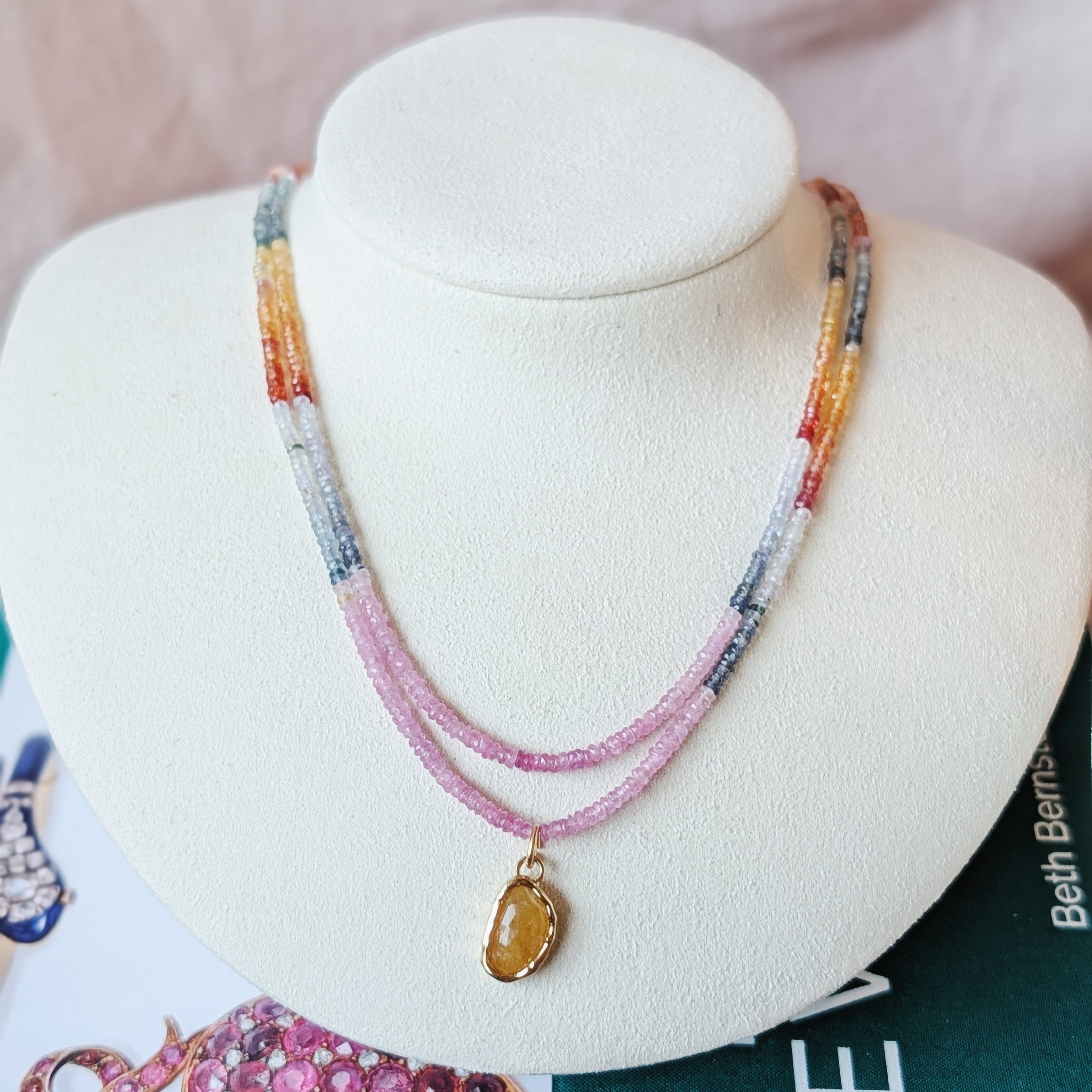 The Celine Necklace | Prehnite, Quartz + Sapphire