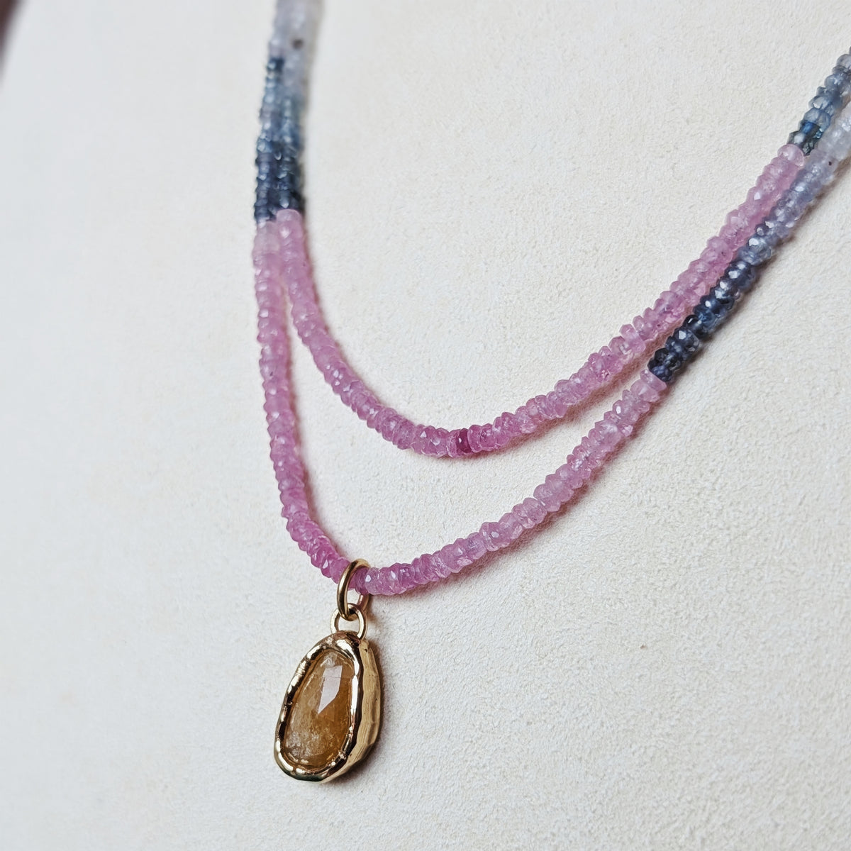 The Celine Necklace | Prehnite, Quartz + Sapphire